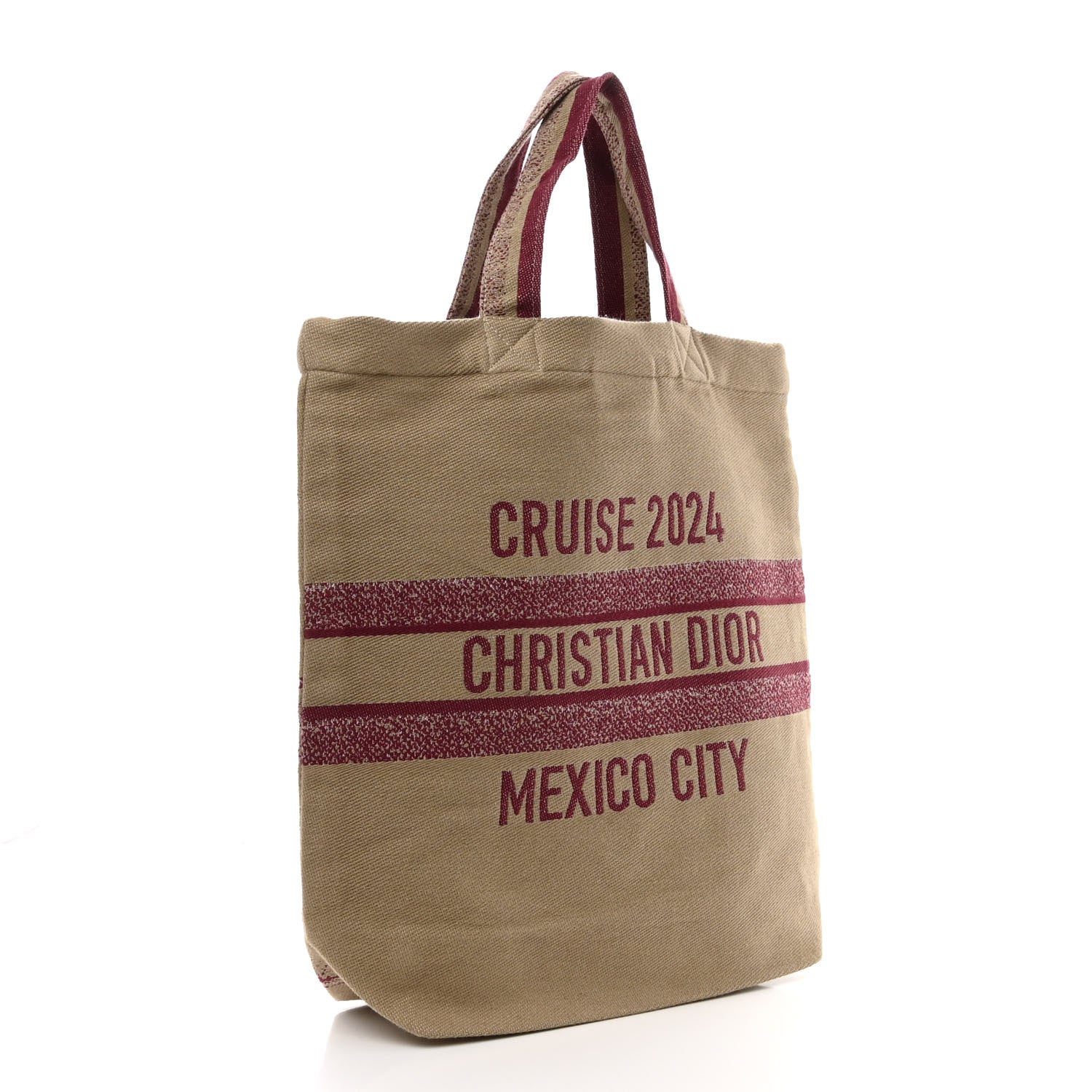 Christian Dior Canvas Print Cruise 2024 Mexico City Tote Ivory Burgundy 3 of 11