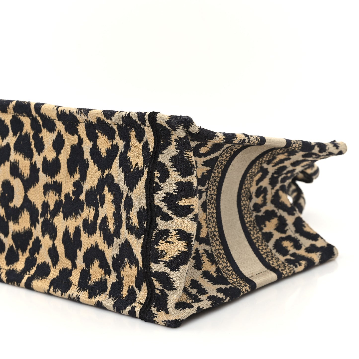 Canvas Mizza Embroidered Small Leopard Book Tote Beige