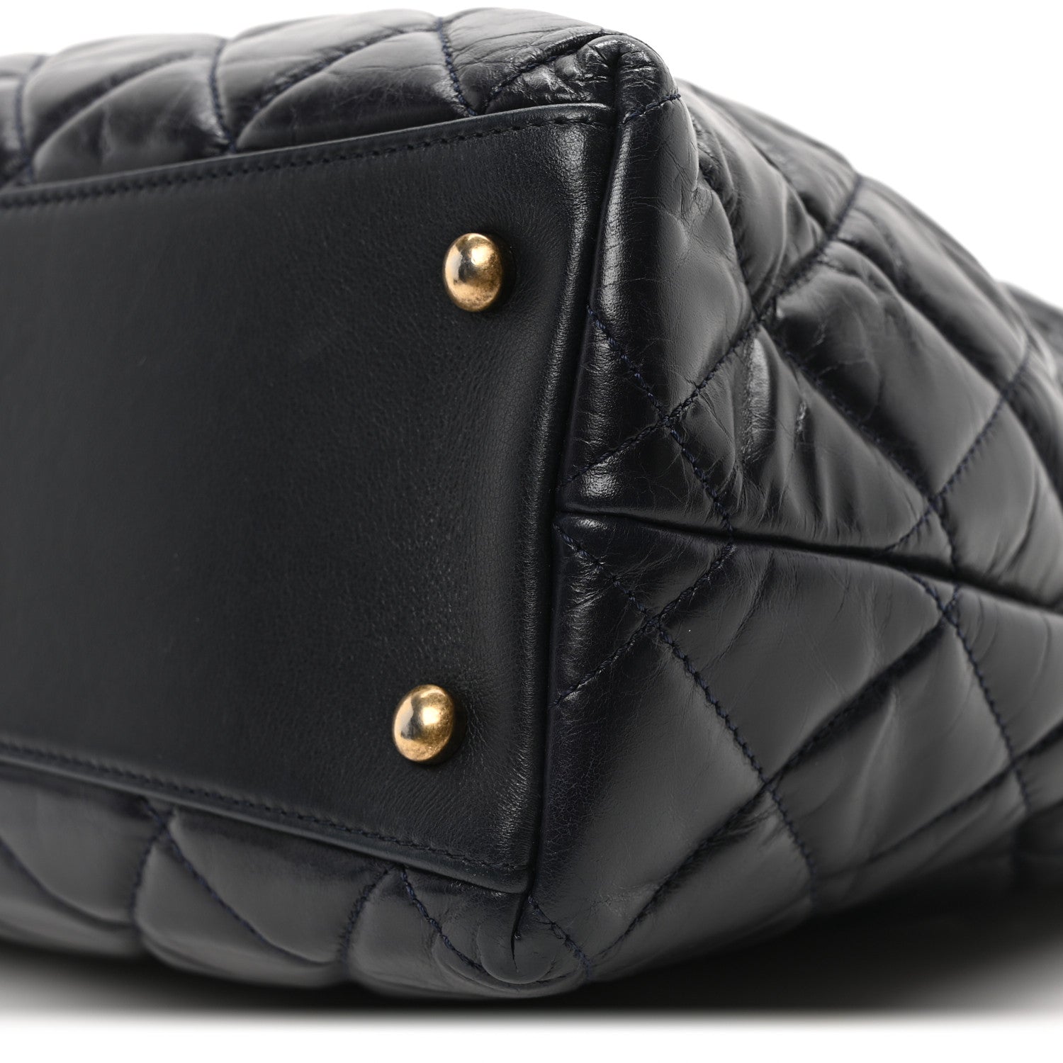 Chanel Calfskin Quilted Large Gold Bar Top Handle Tote Dark Navy Blue 10 of 10