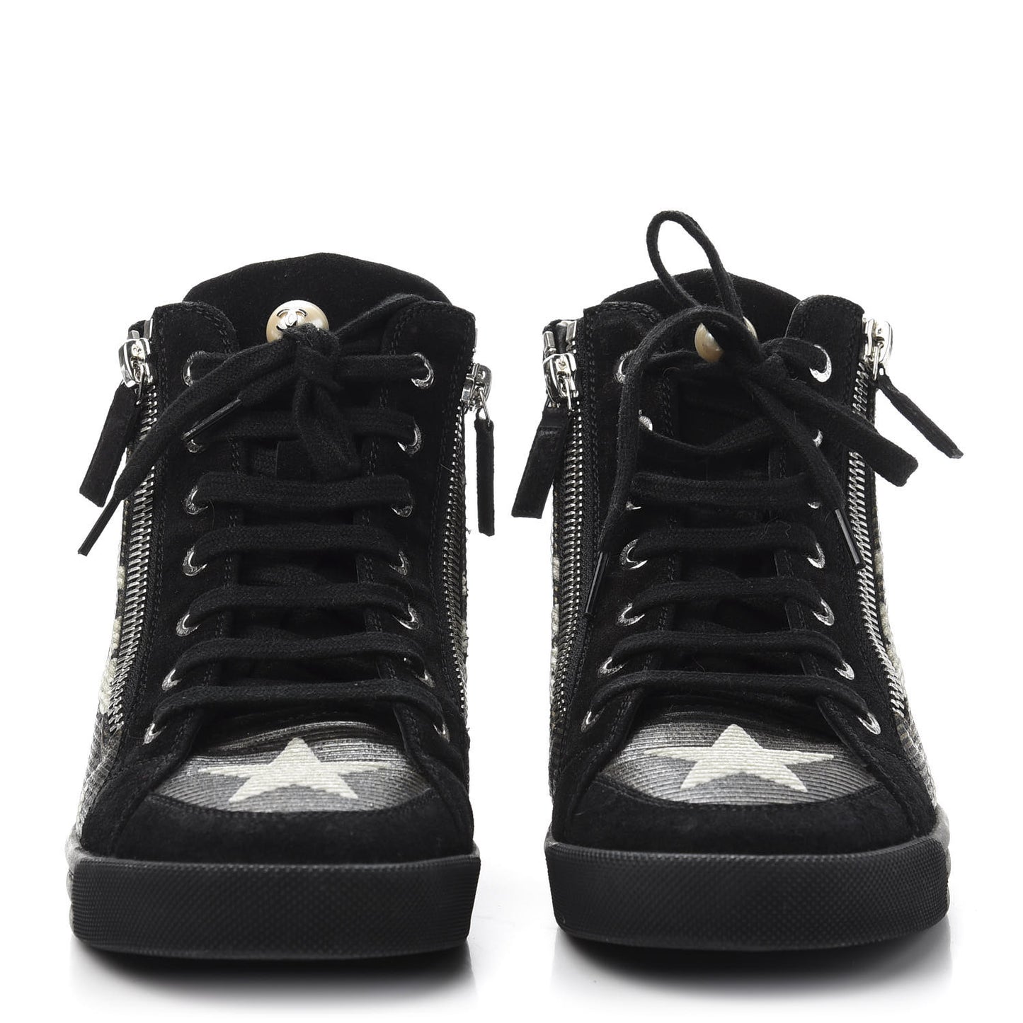 Canvas Suede CC Star Zipped High Top Sneakers 37 Black