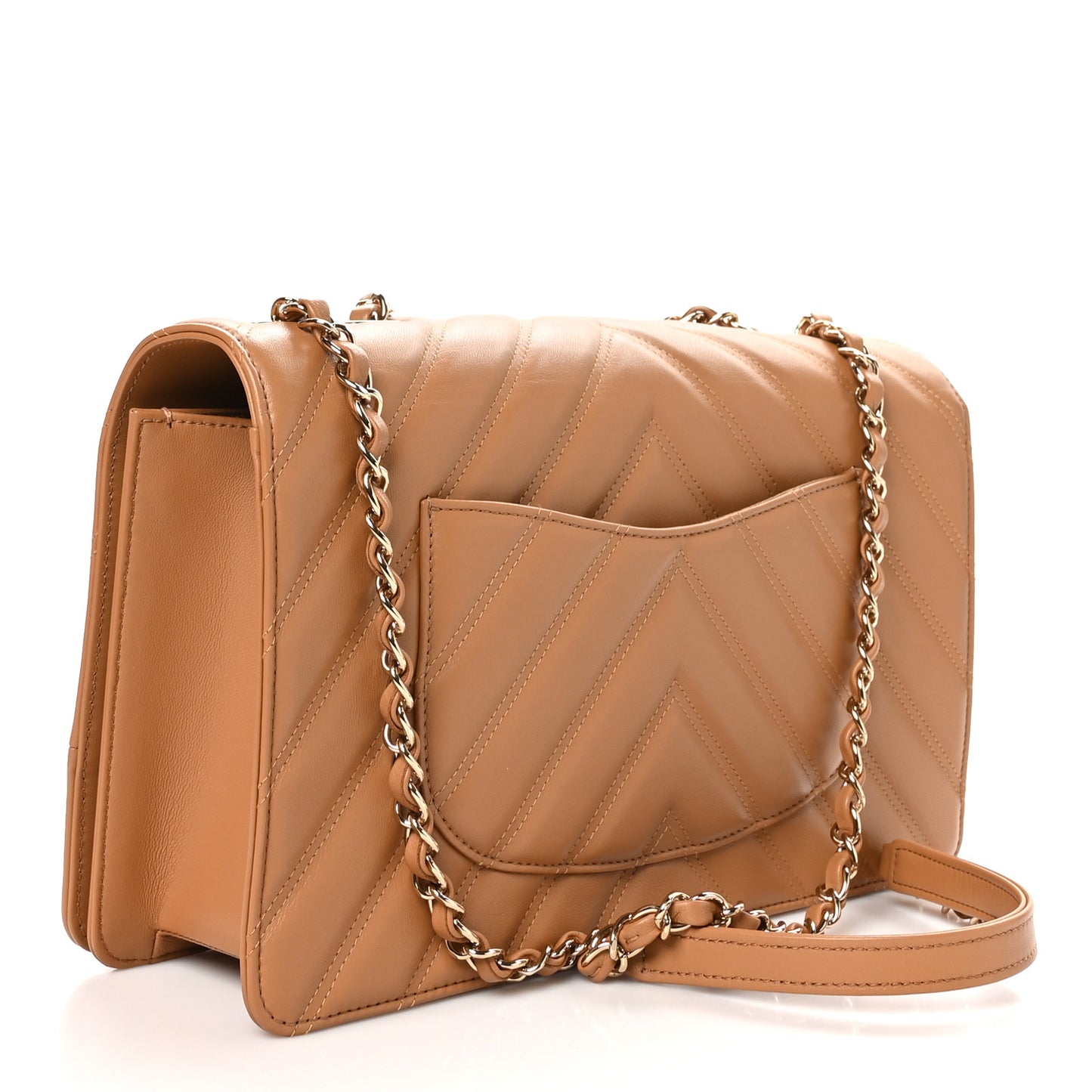 Lambskin Chevron Quilted Flap Camel