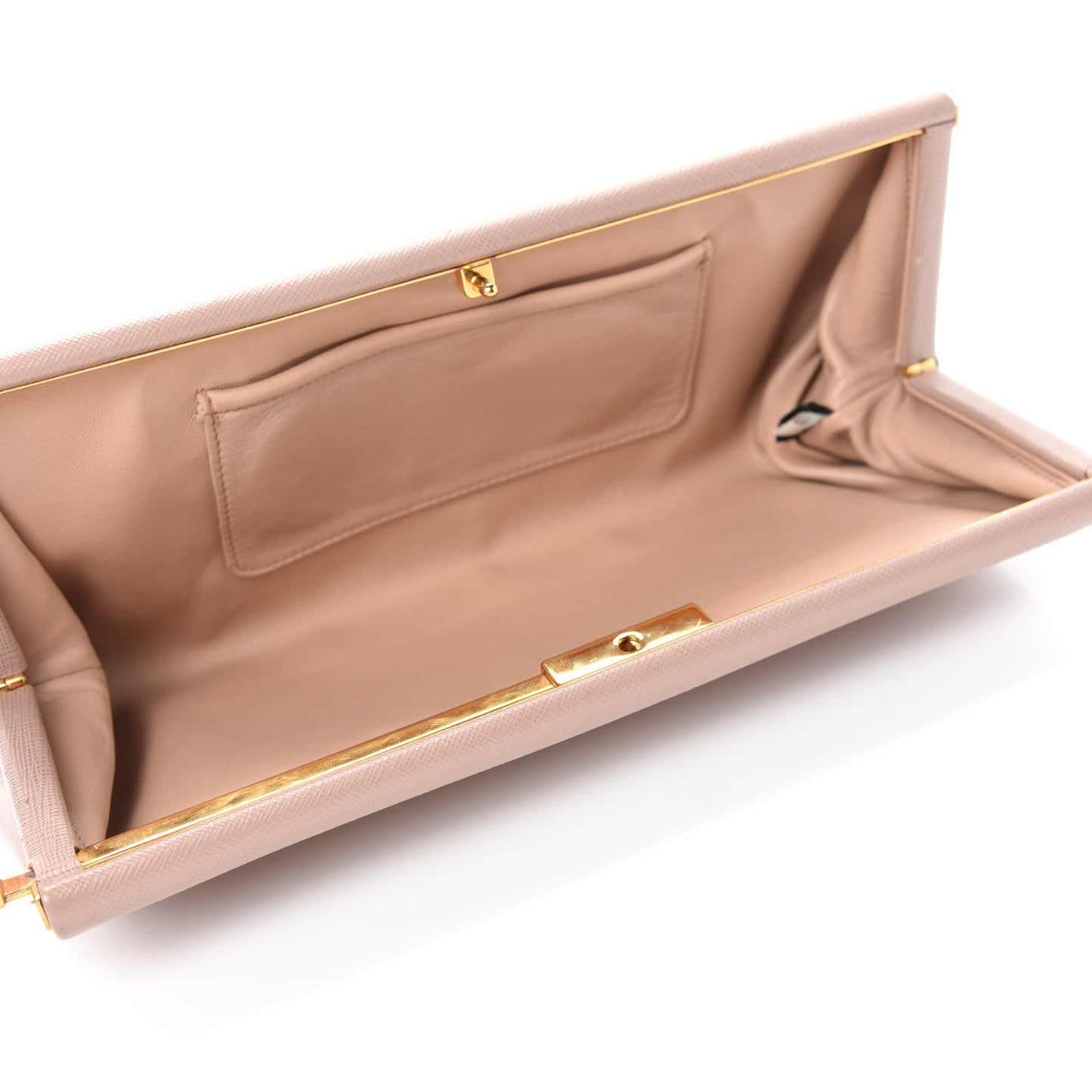 Saffiano Lux East West Frame Clutch Cammeo