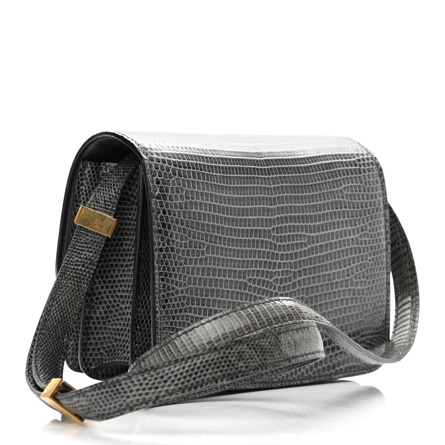 Lizard Small Classic Box Flap Bag Dark Taupe