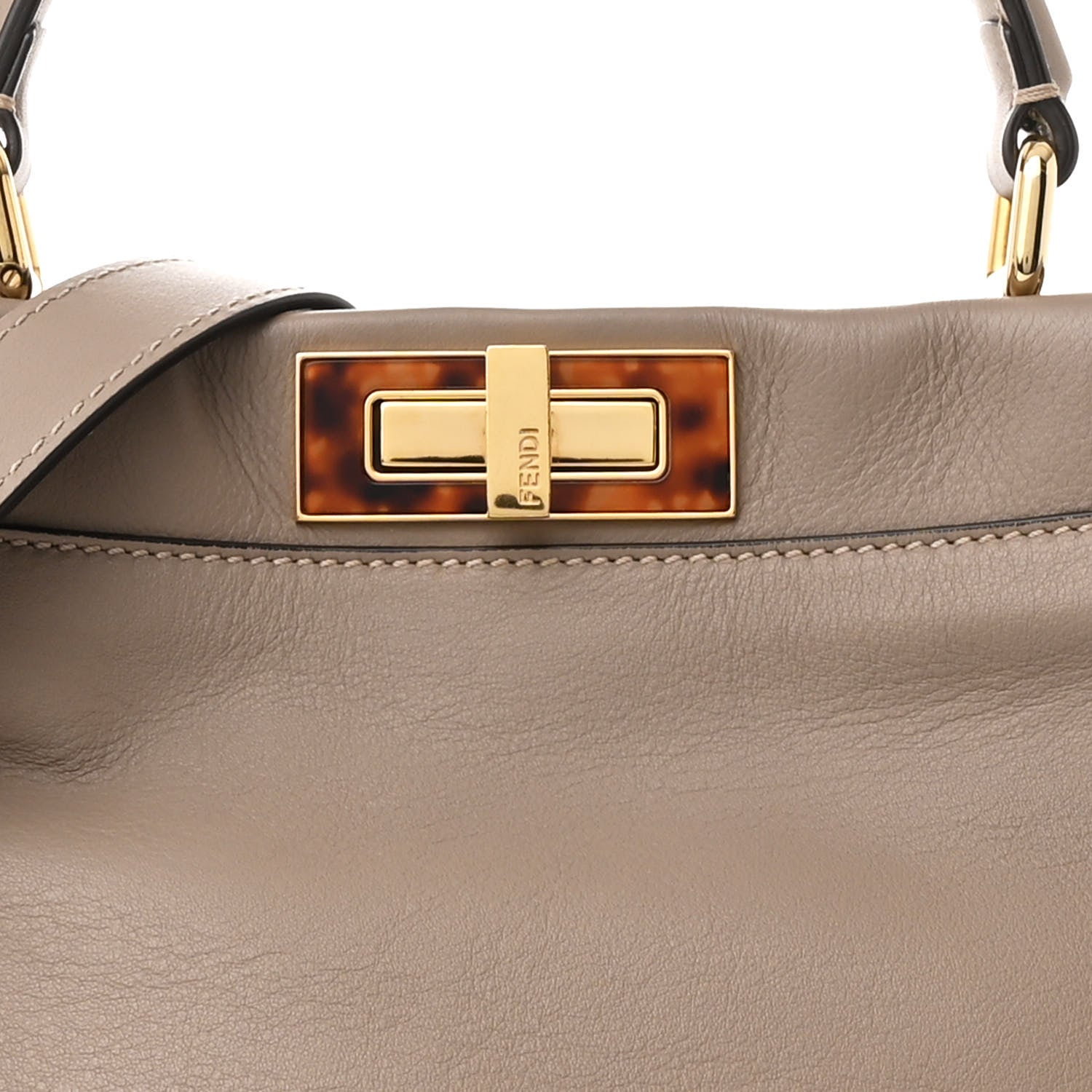 Fendi Vitello Seta Shiny Nappa Plexiglass Medium Peekaboo I SEE U Satchel Tortora 9 of 12