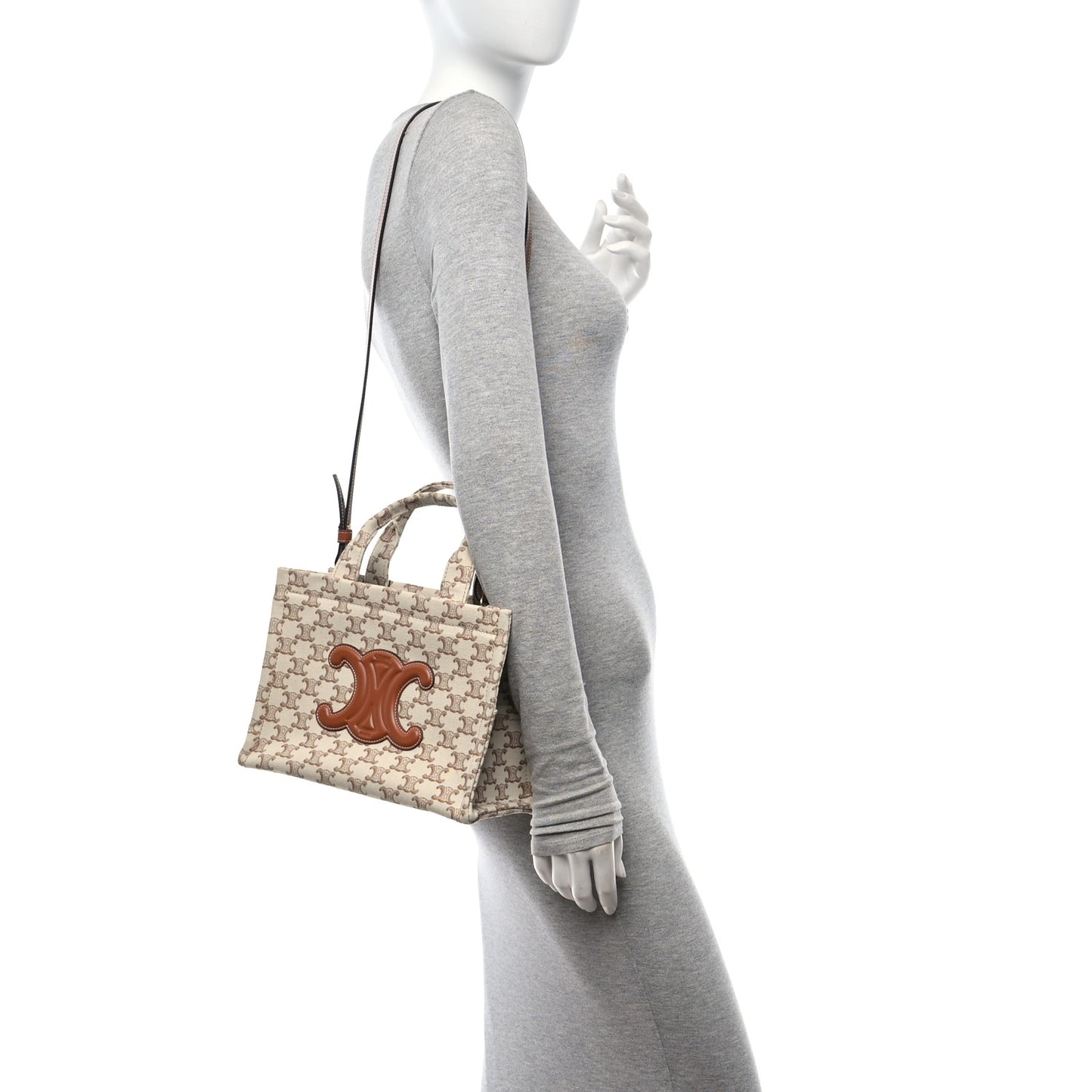 Canvas Calfskin Triomphe Print Small Cabas Thais White