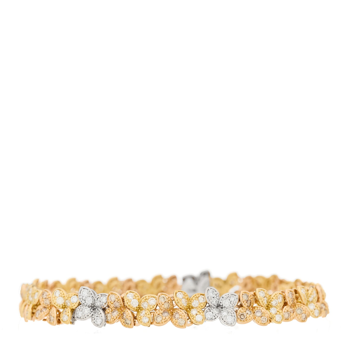18K Yellow White Rose Gold Diamond Flower Link Bracelet