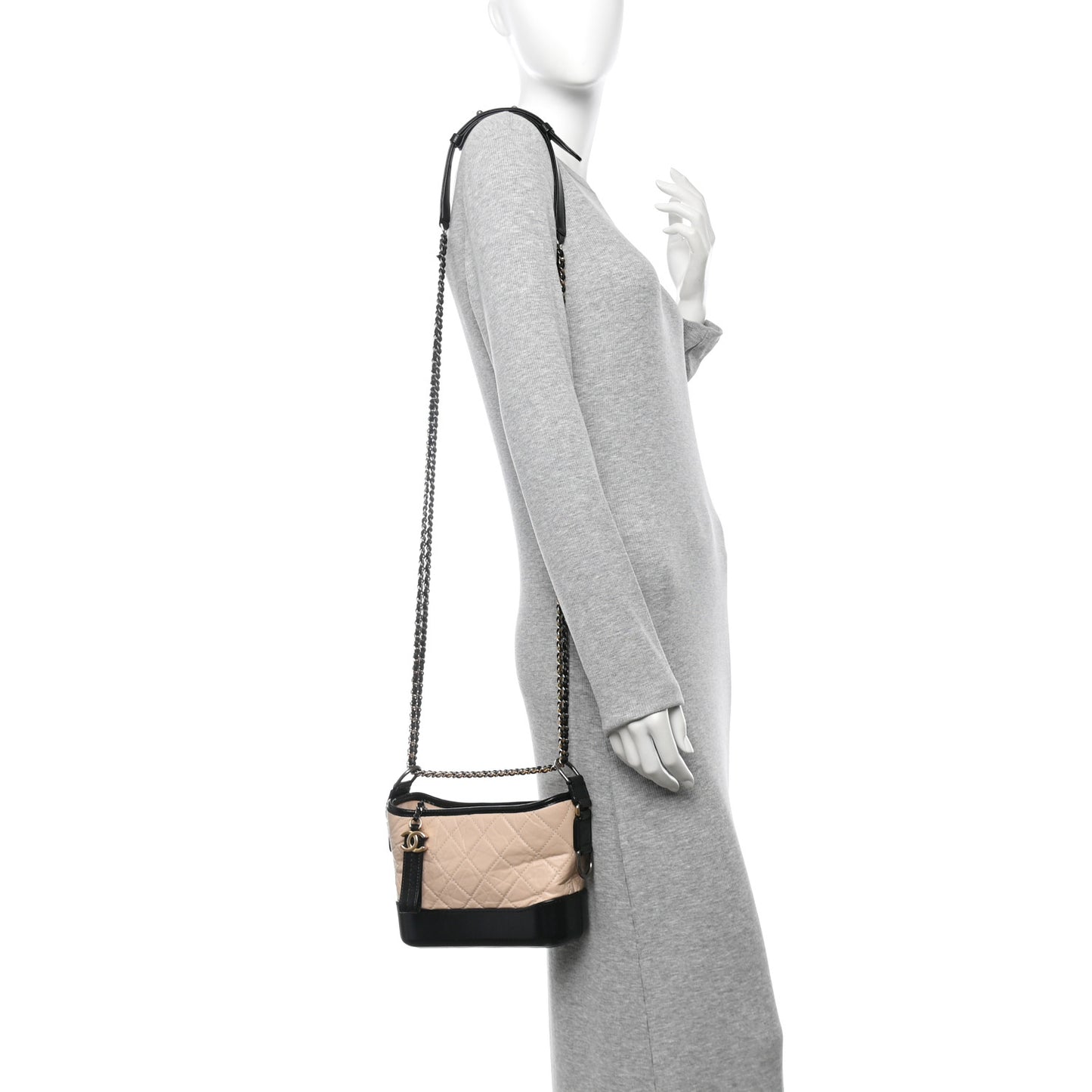 Aged Calfskin Quilted Small Gabrielle Hobo Beige Black