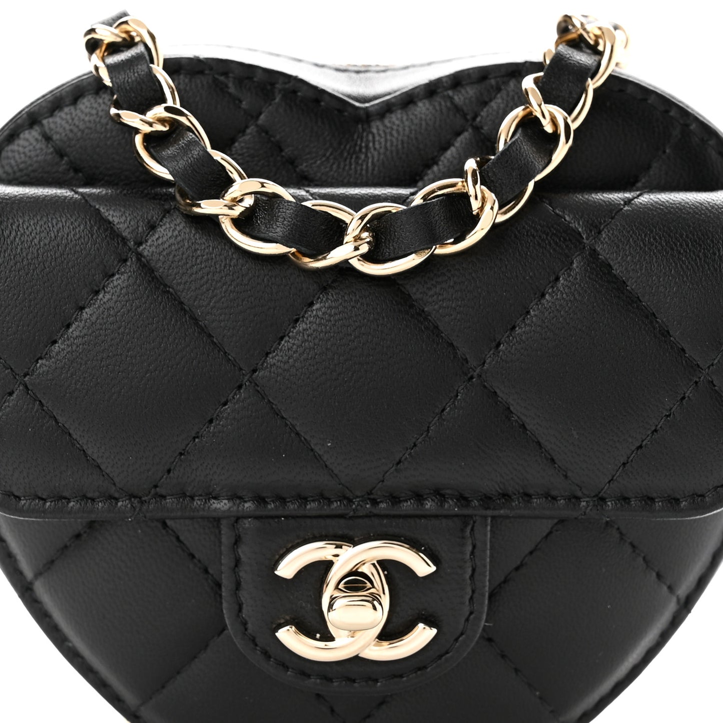 Lambskin Quilted CC In Love Heart Waist Belt Bag With Chain Black