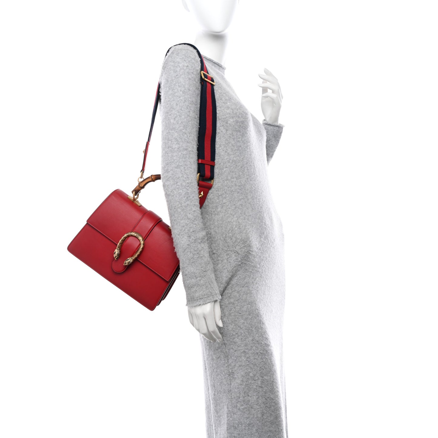 Moon Calfskin Web Medium Dionysus Bamboo Top Handle Bag Hibiscus Red
