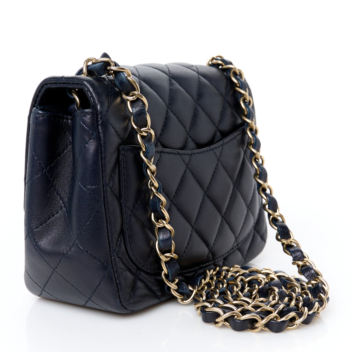 Lambskin Quilted Mini Square Flap Navy