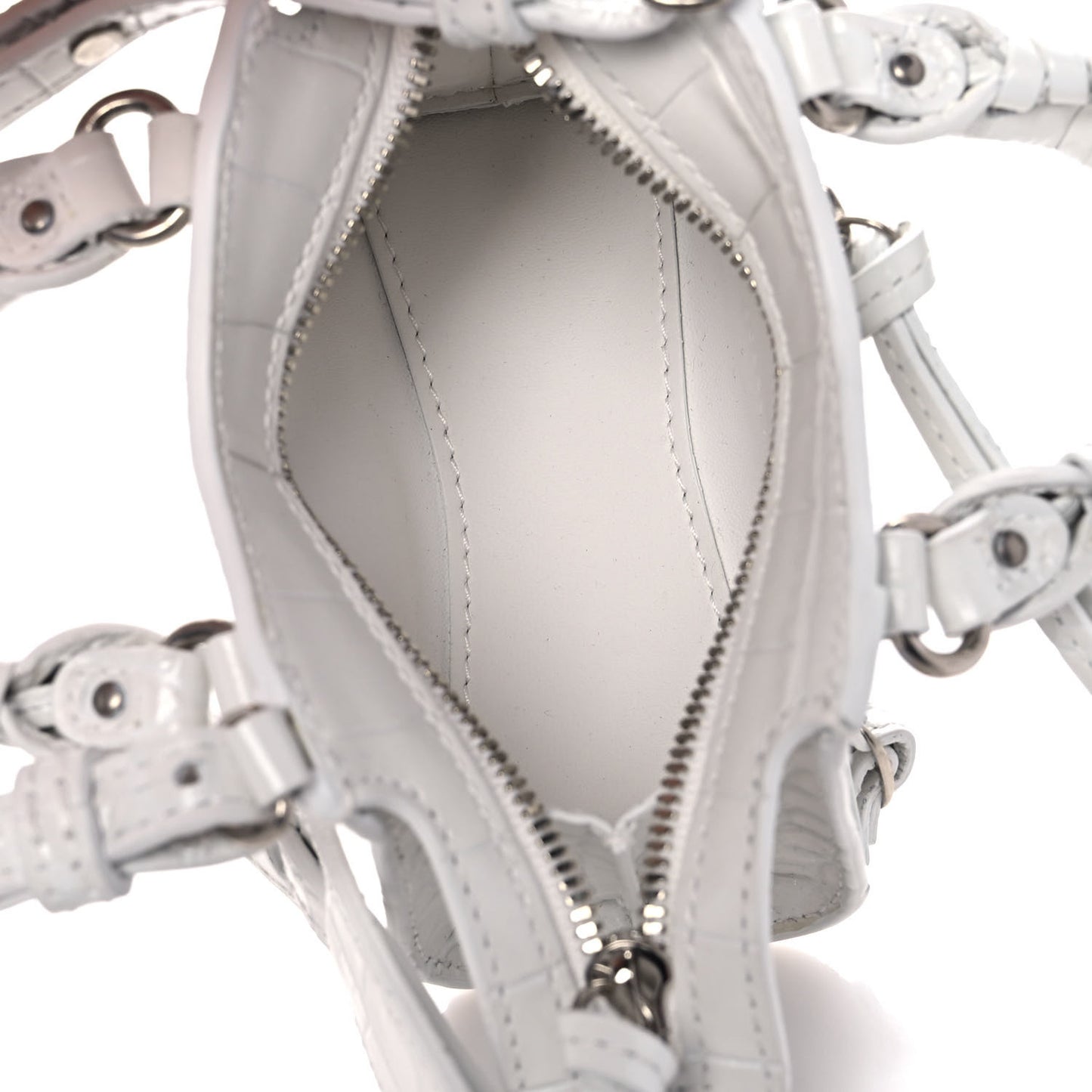 Extra Supple Calfskin Crocodile Embossed Neo Classic Silver Hardware Super Nano City Crossbody White
