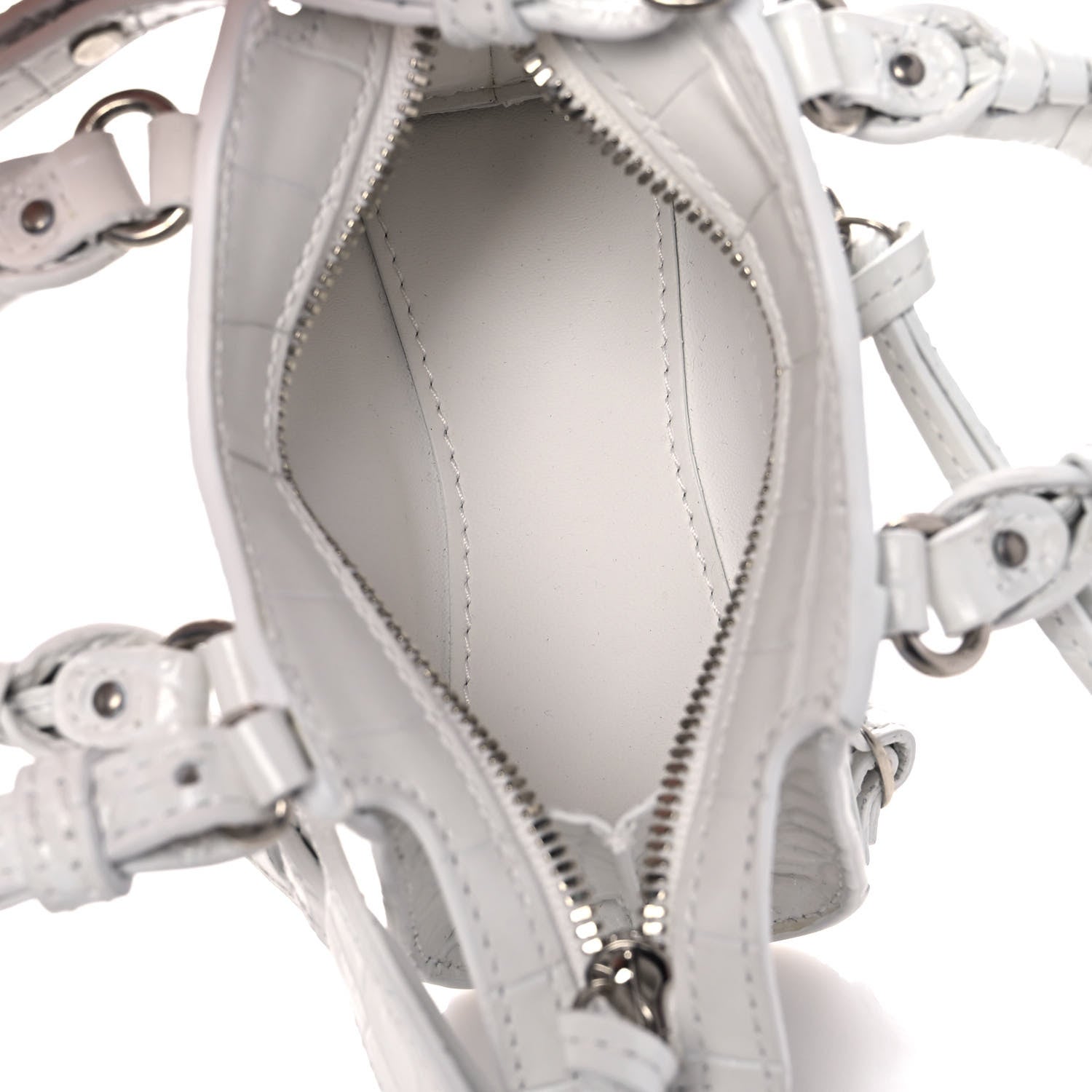 Balenciaga Extra Supple Calfskin Crocodile Embossed Neo Classic Silver Hardware Super Nano City Crossbody White 5 of 11