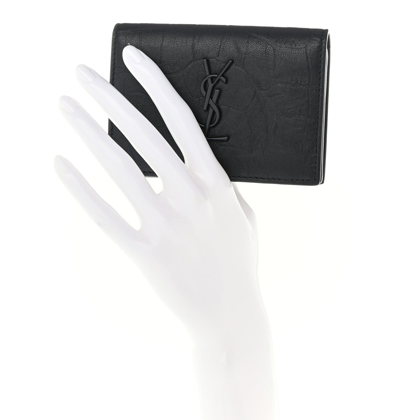 Calfskin Crocodile Embossed Monogram Monochrome Business Card Holder Black