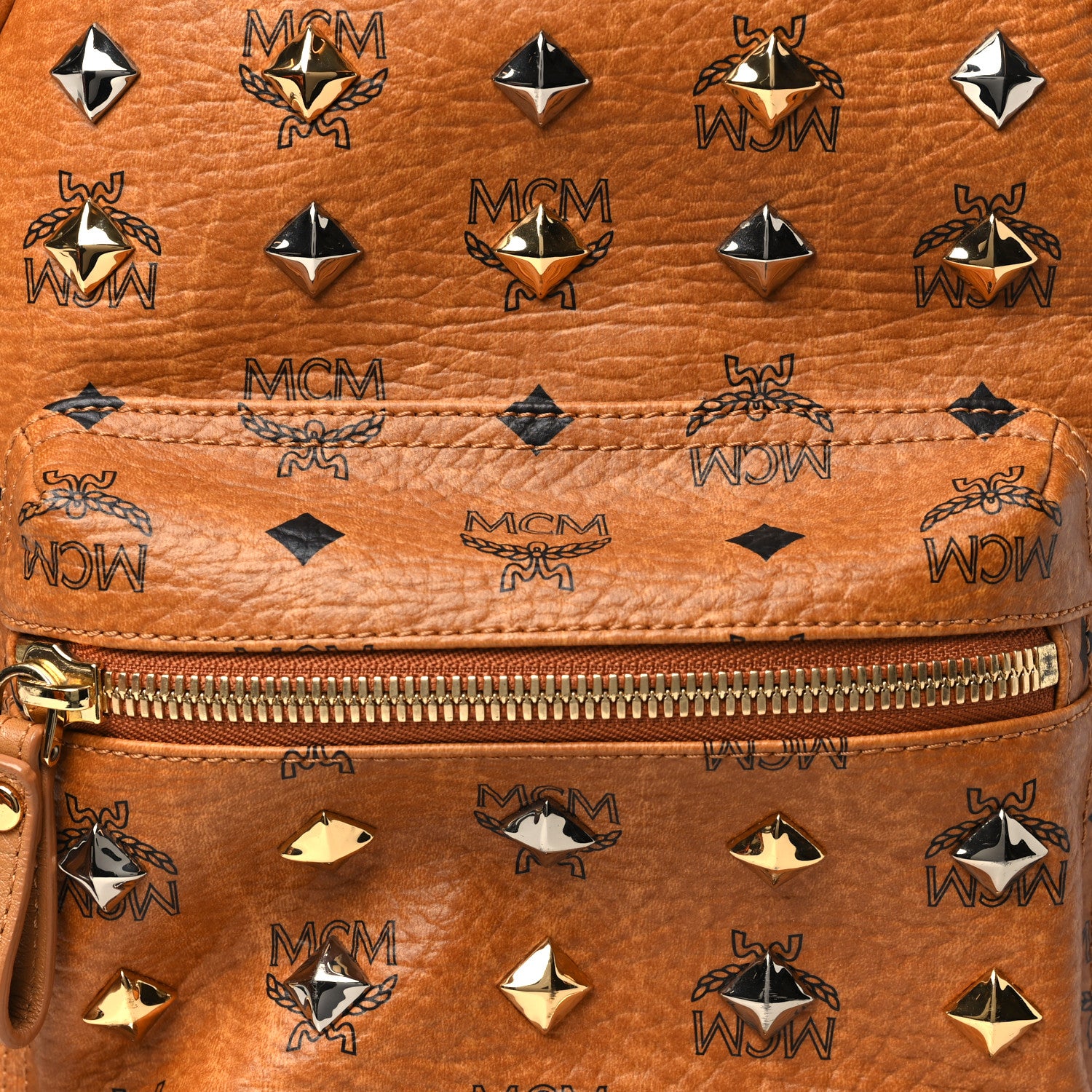 MCM Visetos Studded Small Stark Backpack Cognac 6 of 9