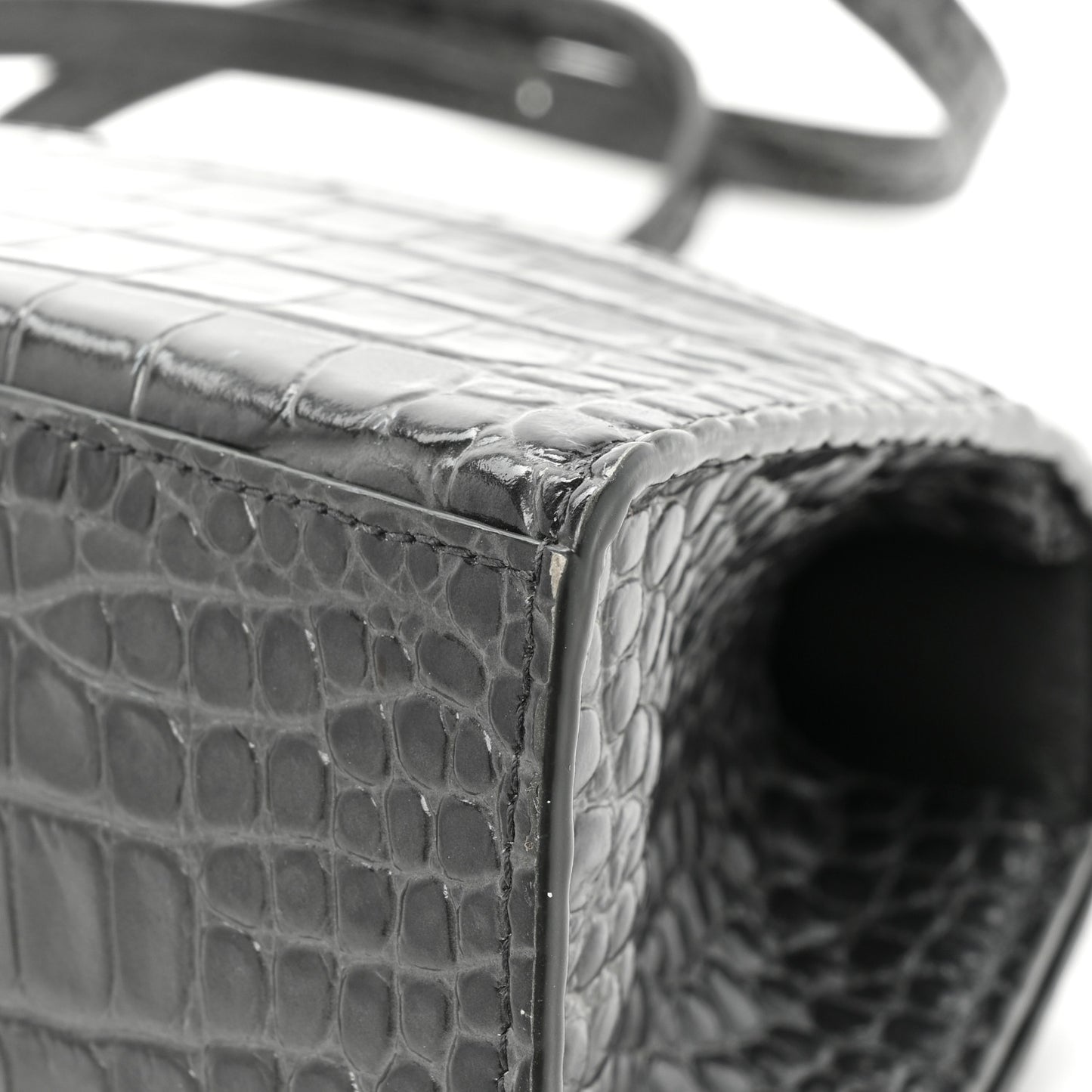 Shiny Calfskin Crocodile Embossed Small Hourglass Top Handle Bag Dark Grey