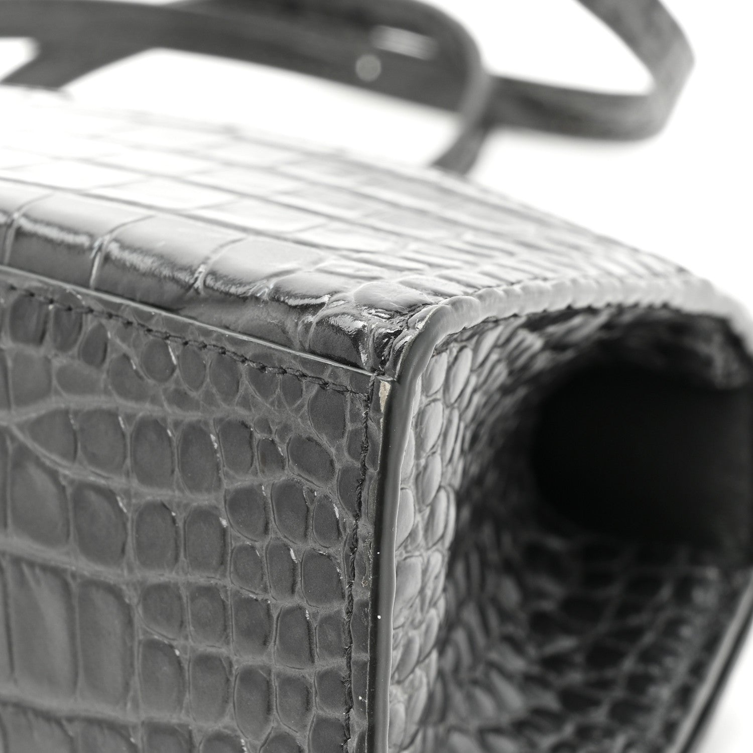 Balenciaga Shiny Calfskin Crocodile Embossed Small Hourglass Top Handle Bag Dark Grey 14 of 19