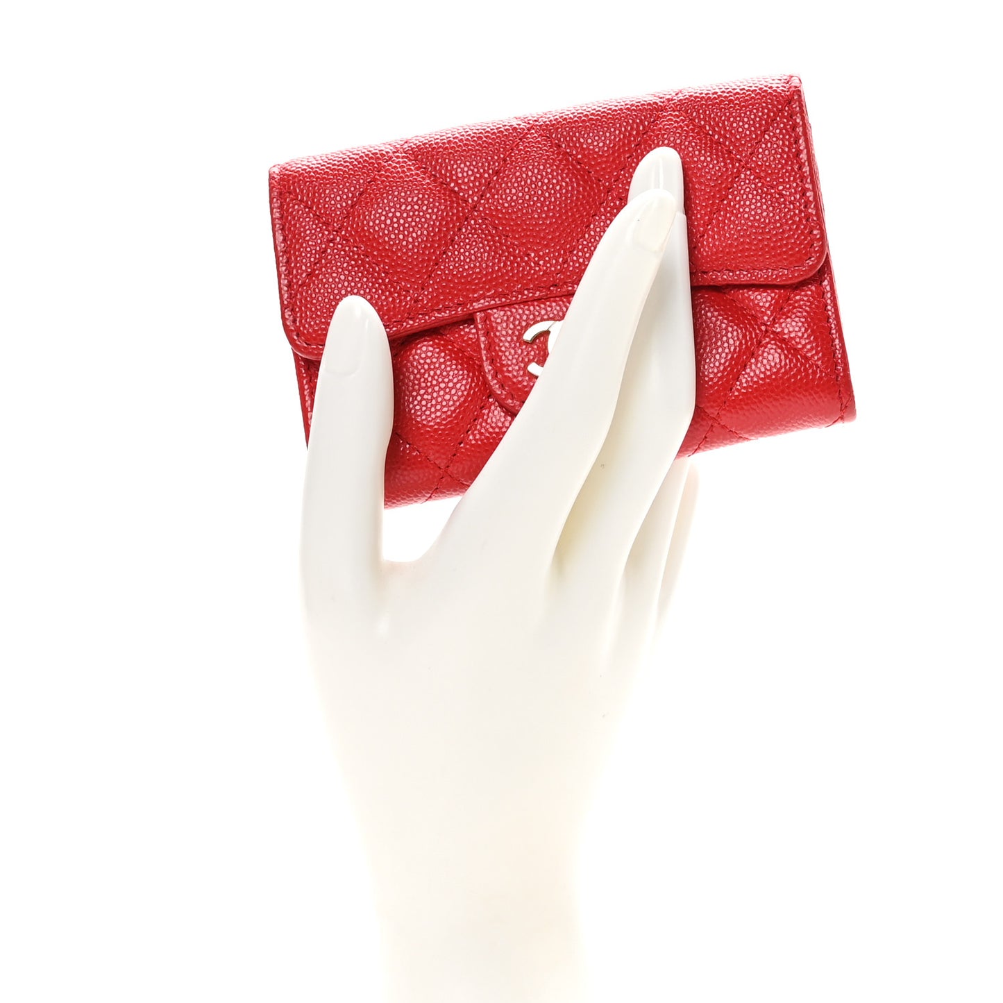 Caviar Quilted Flap Card Holder Wallet Red