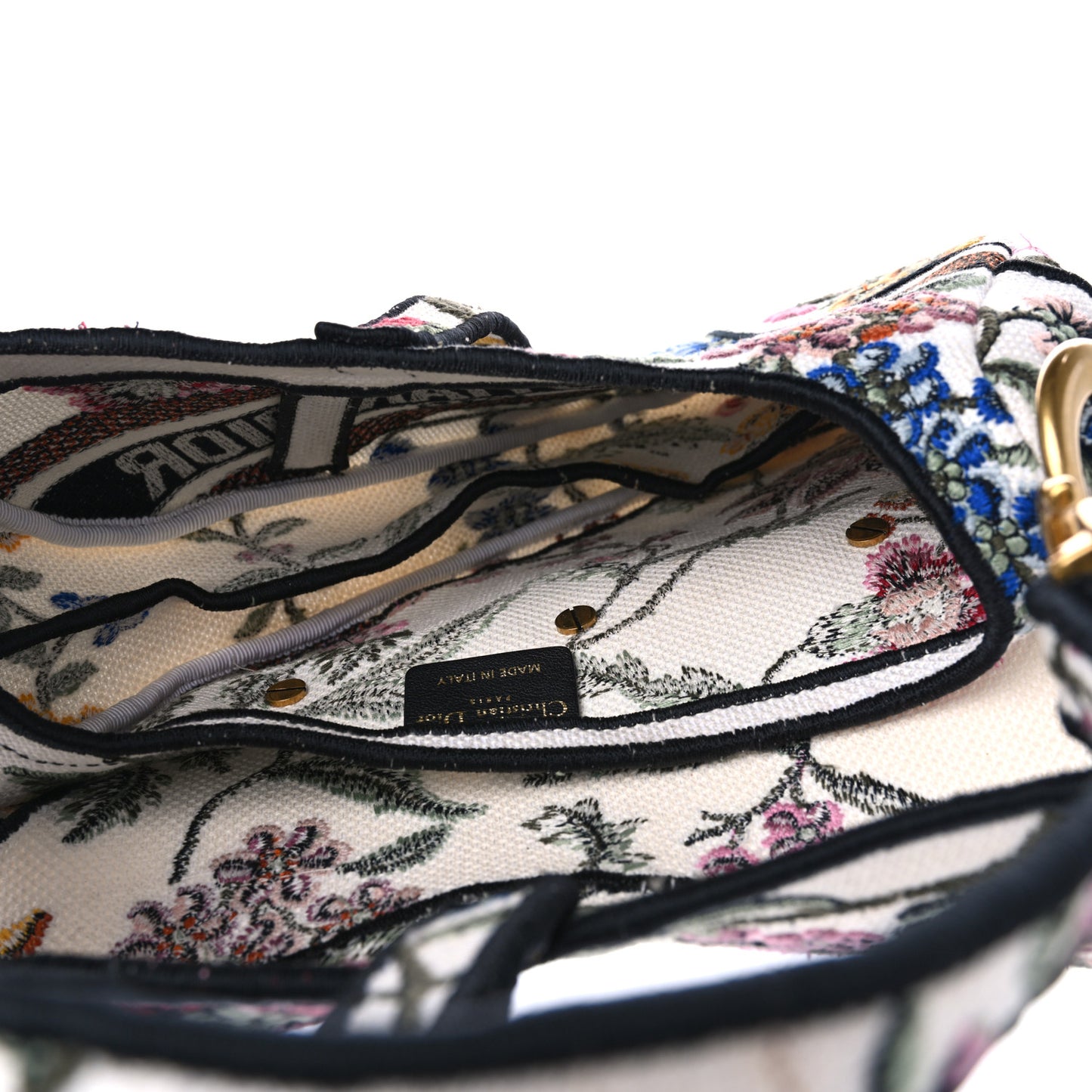 Canvas Embroidered Petites Fleurs Saddle Bag White Multicolor