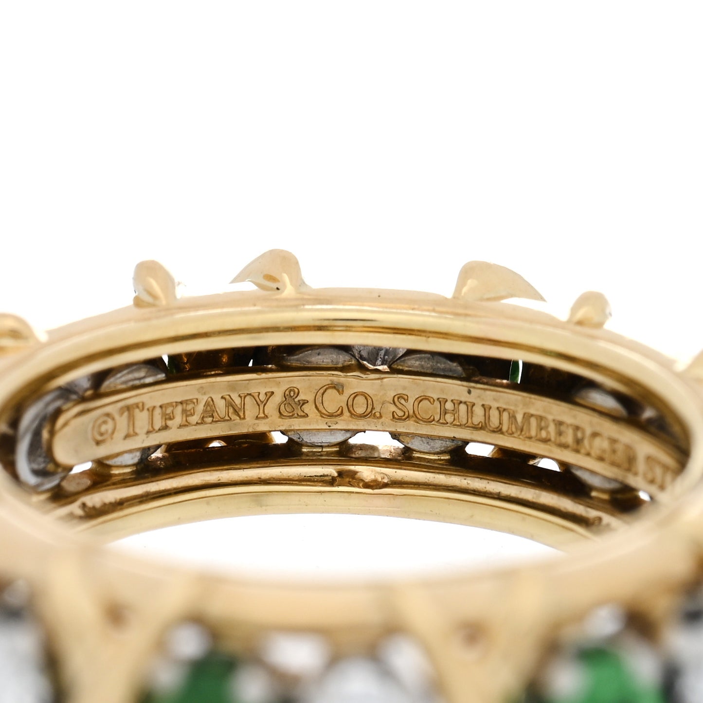 18K Yellow Gold Platinum Tsavorite Schlumberger Sixteen Stone Ring 49 5