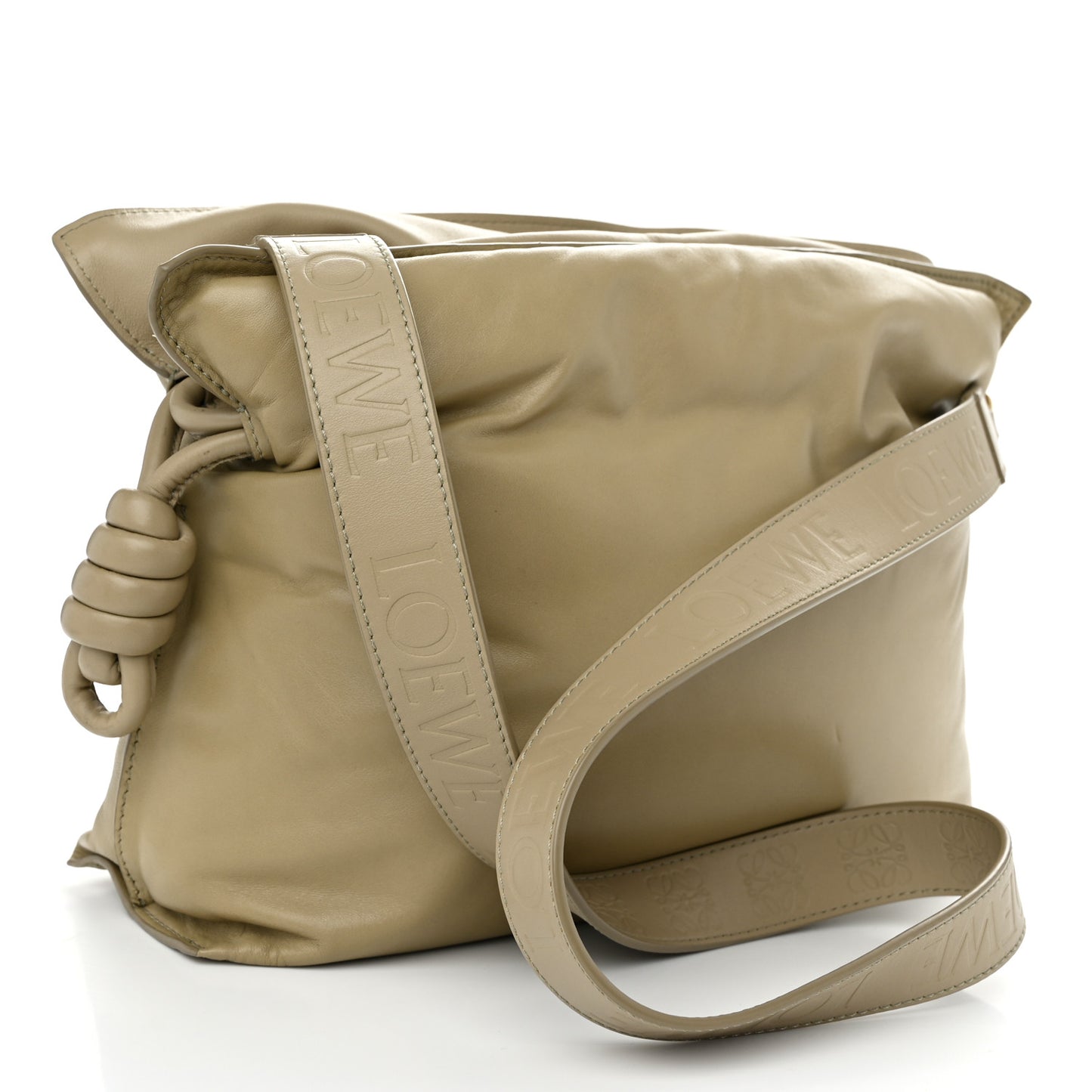Shiny Nappa Lambskin Puffer Flamenco Knot Clutch Clay Green