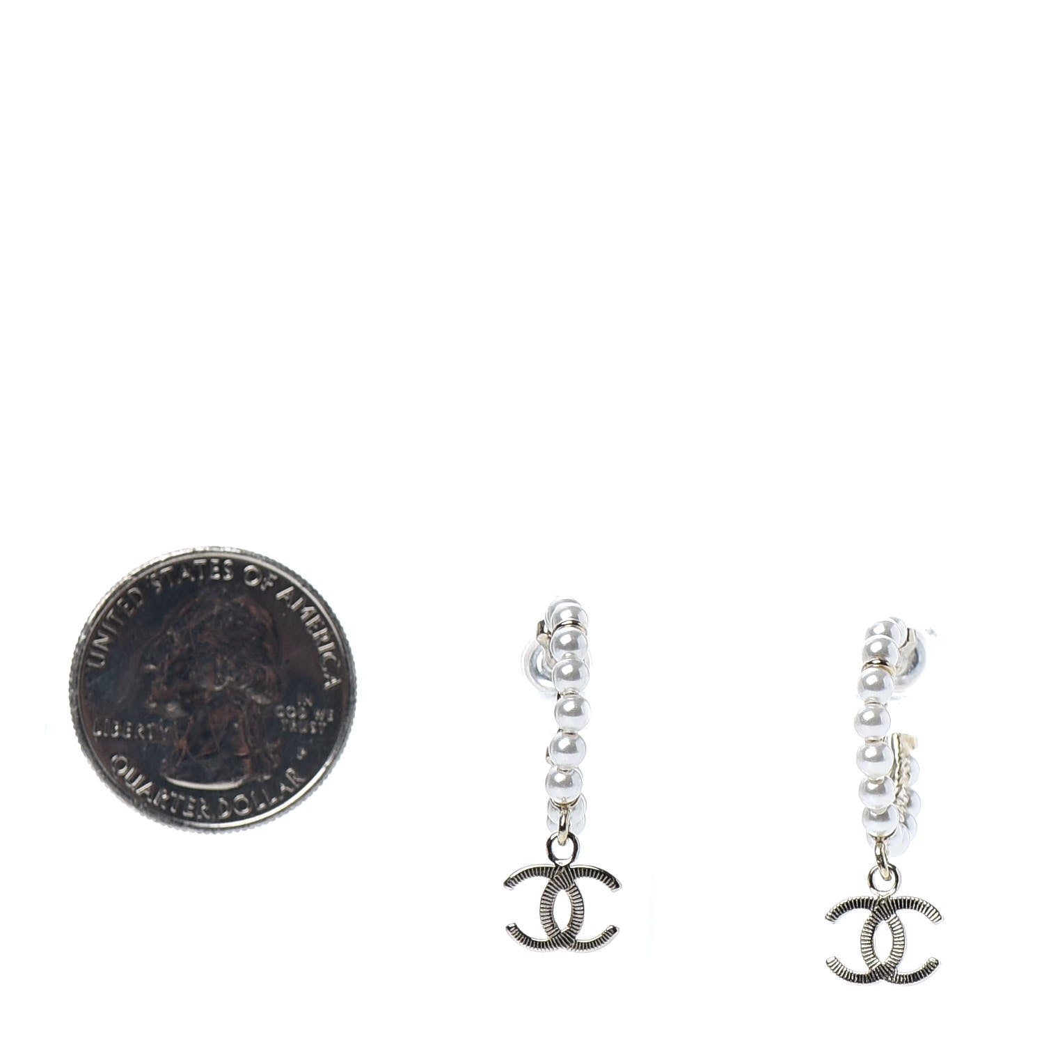 Chanel Pearl Charms CC Hoop Earrings Gold 2 of 3