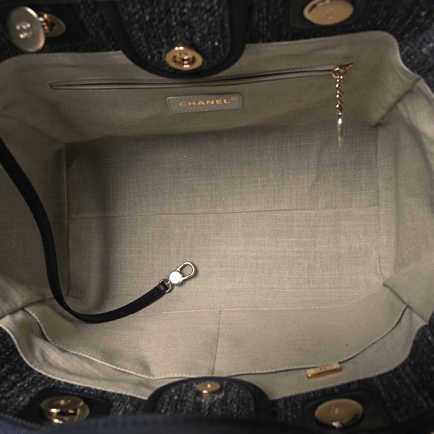 Denim Small Deauville Tote Dark Blue White