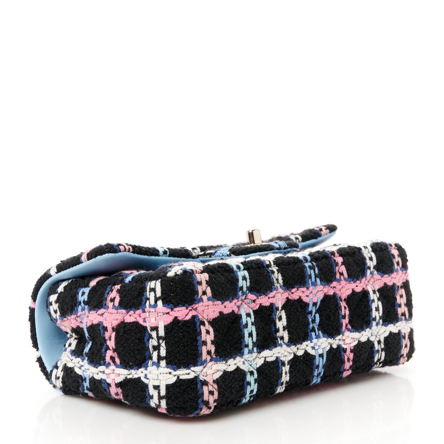 Tweed Quilted Mini Rectangular Flap Black Pink Blue Ecru