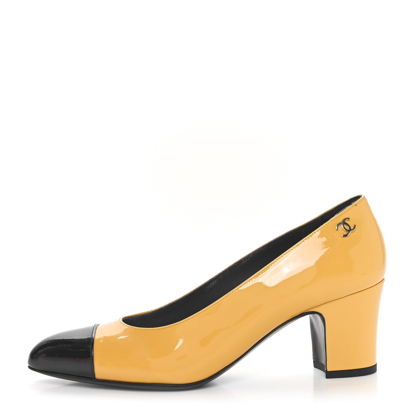 Patent Calfskin Pumps 38 Black Yellow