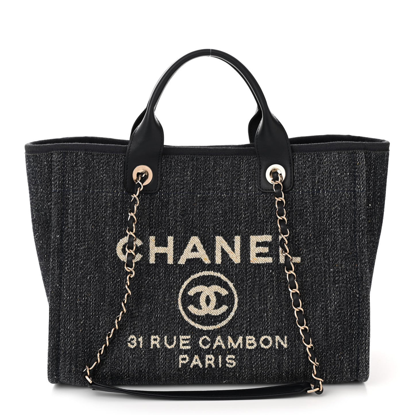 Denim Small Deauville Tote Dark Blue White