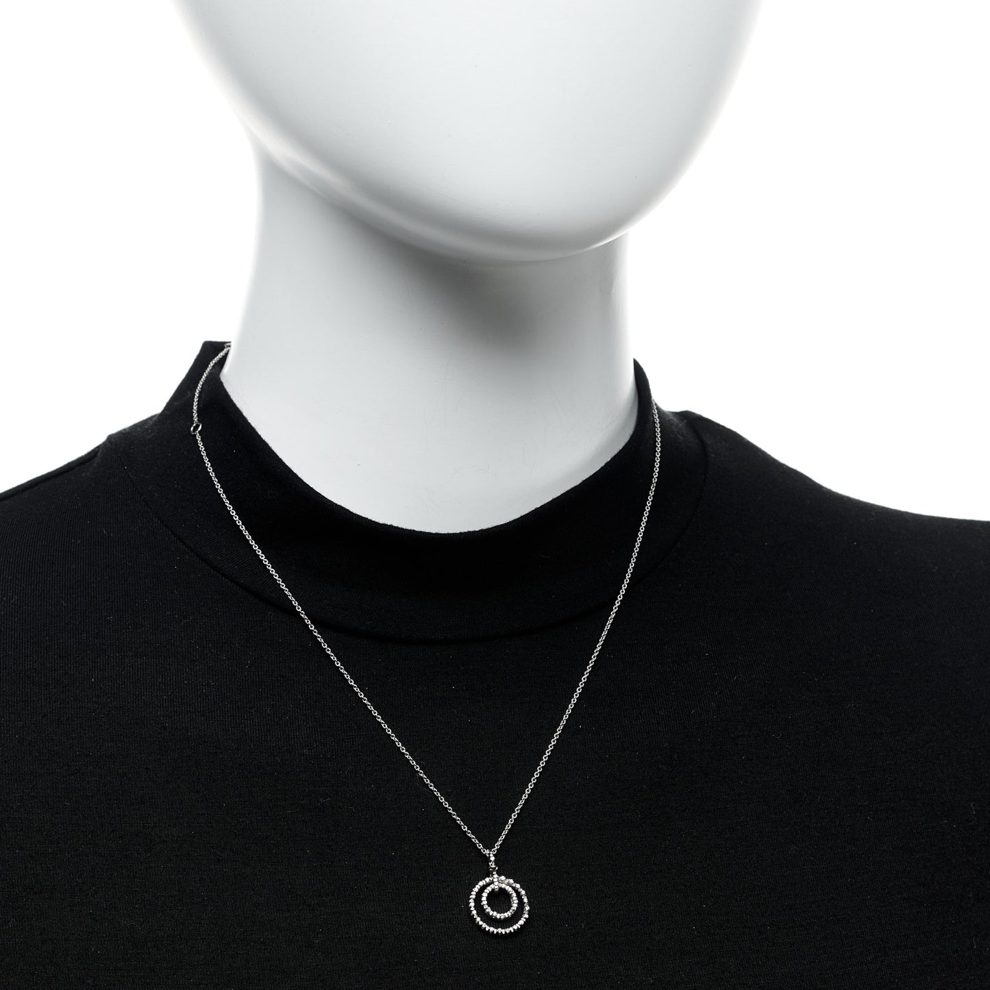 18K White Gold Diamond Tiny Treasures Two Circle Pendant Necklace
