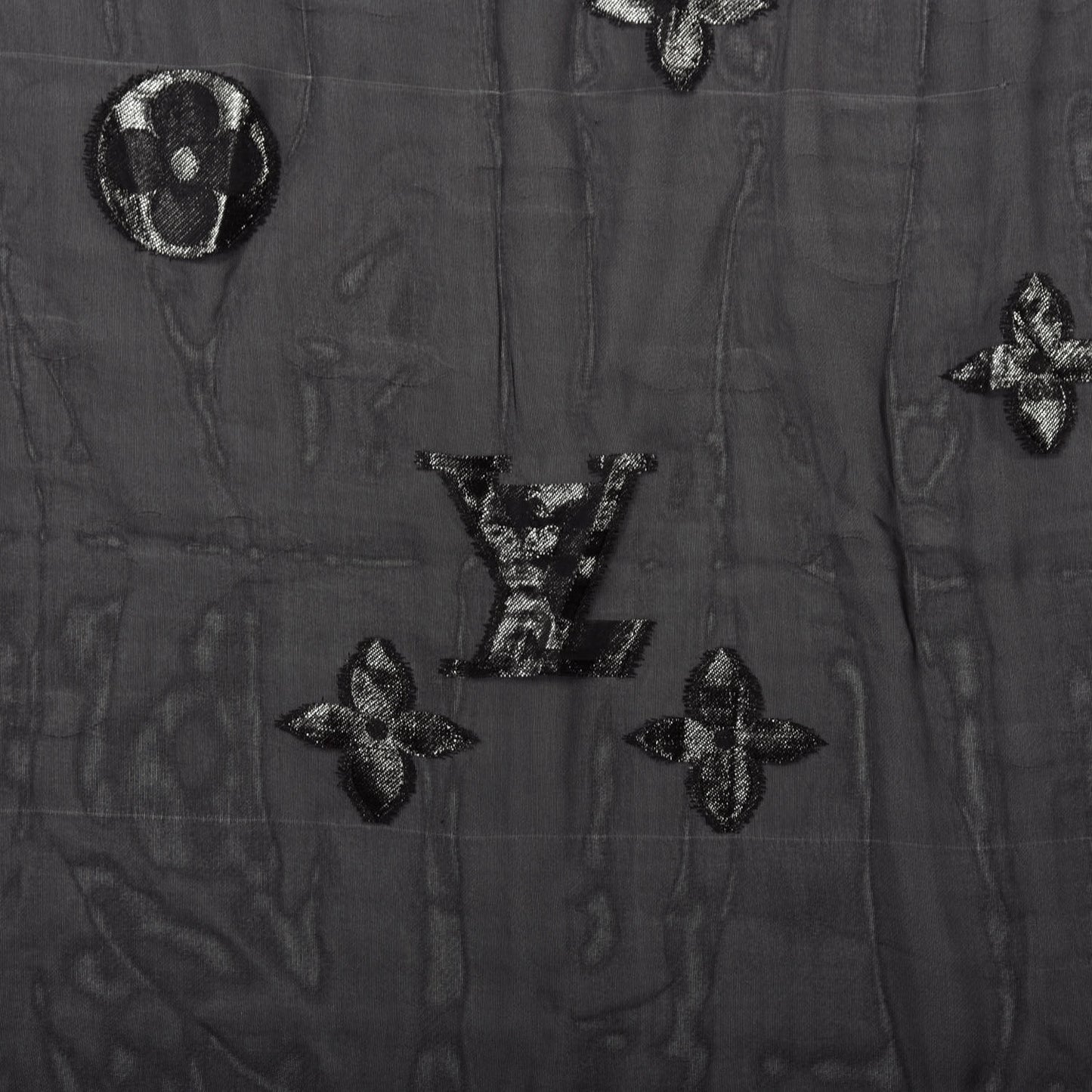 Silk Crepe Monogram Scarf Black