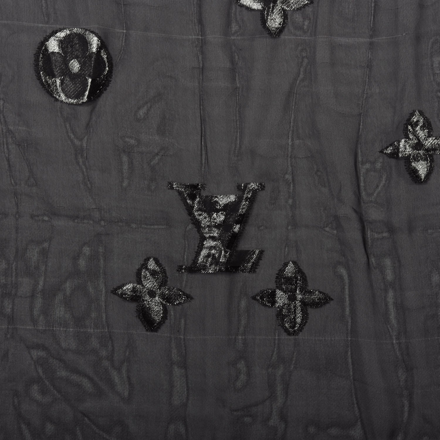 Louis Vuitton Silk Crepe Monogram Scarf Black 4 of 5