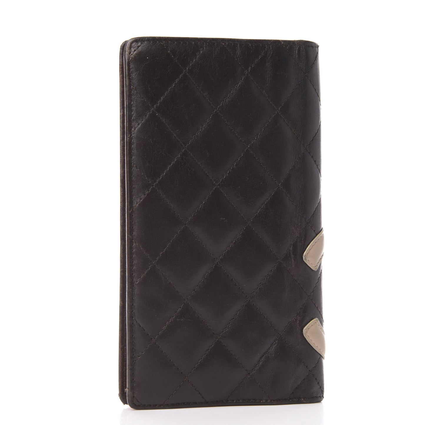 Calfskin Quilted Cambon Yen Wallet Brown Beige