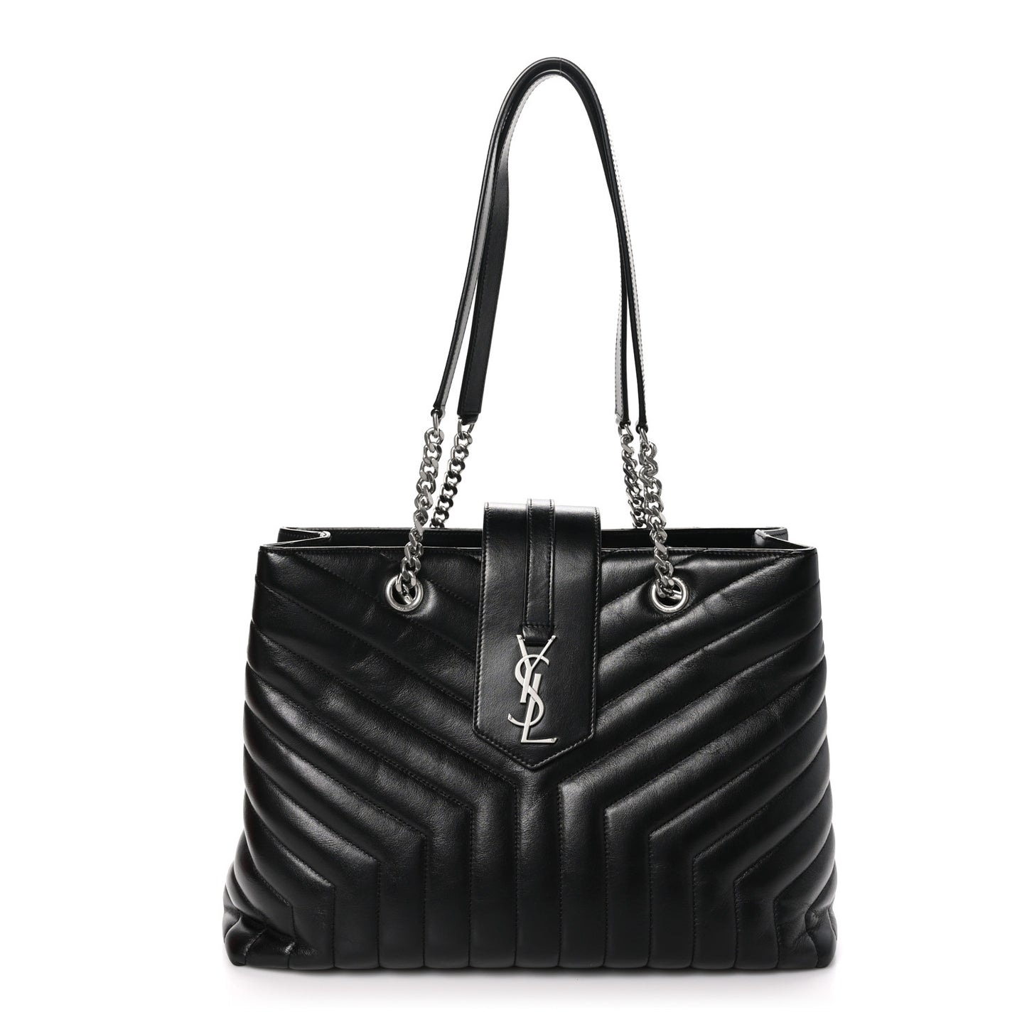 Calfskin Y Quilted Monogram Large Loulou Shopper Black