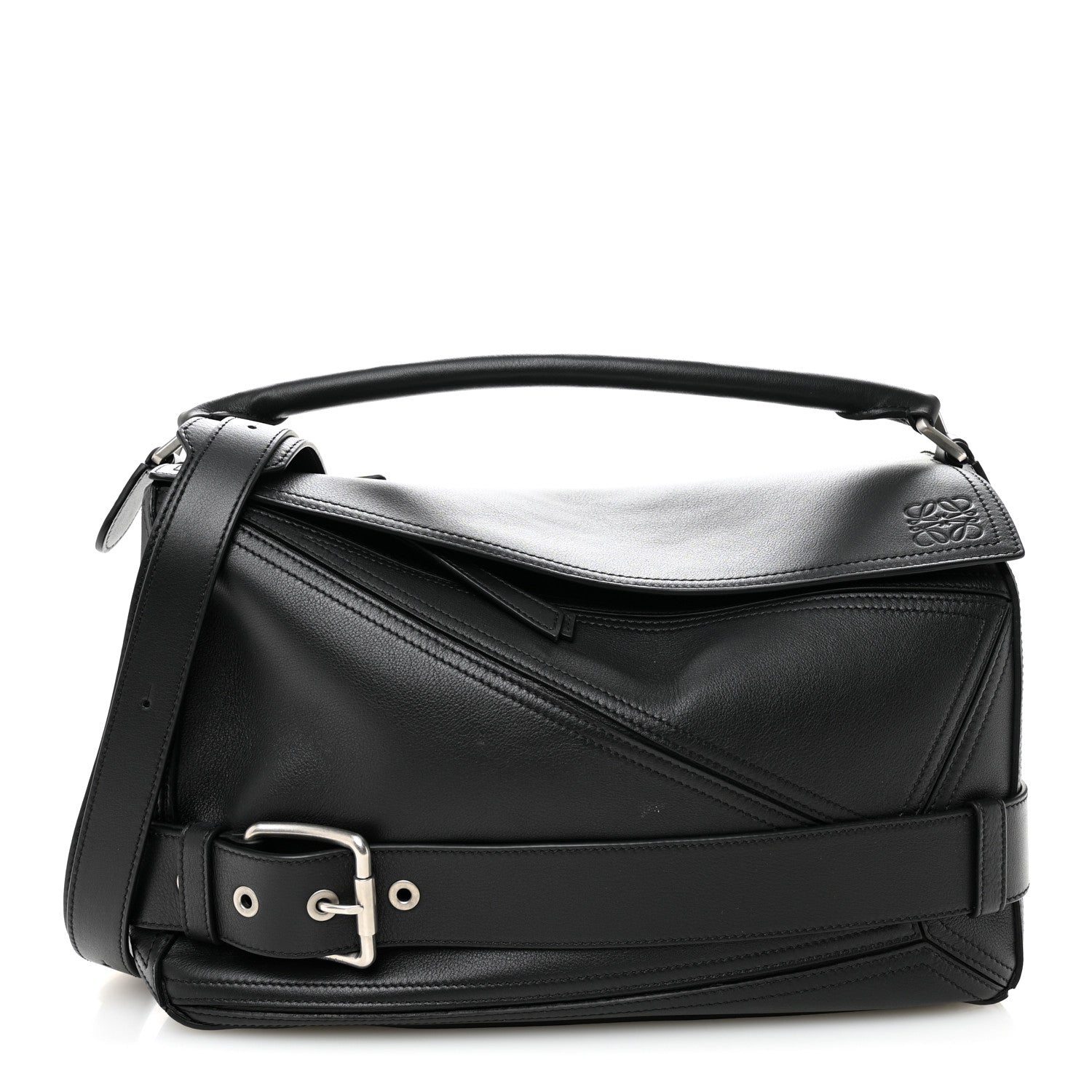 Loewe Shiny Calfskin Large Puzzle Biker Bag Black 1798145