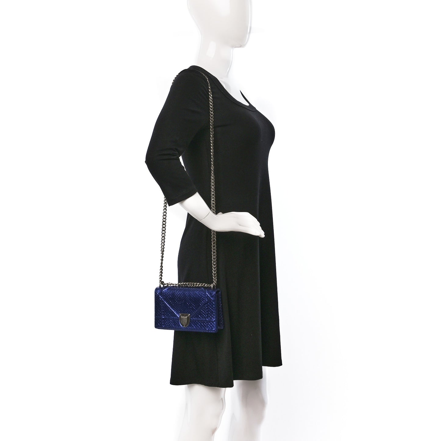 Metallic Snakeskin Small Diorama Flap Bag Blue