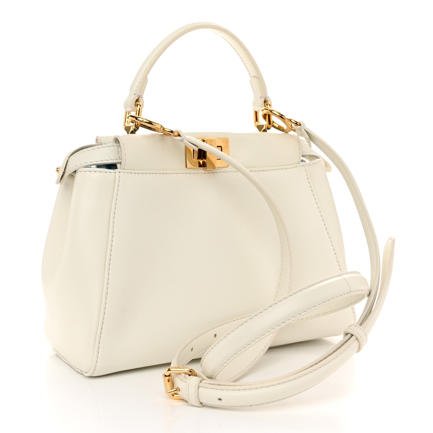 Fendi Gingham Embossed Mini Peekaboo Iconic Satchel White Ice Light Blue 3 of 10