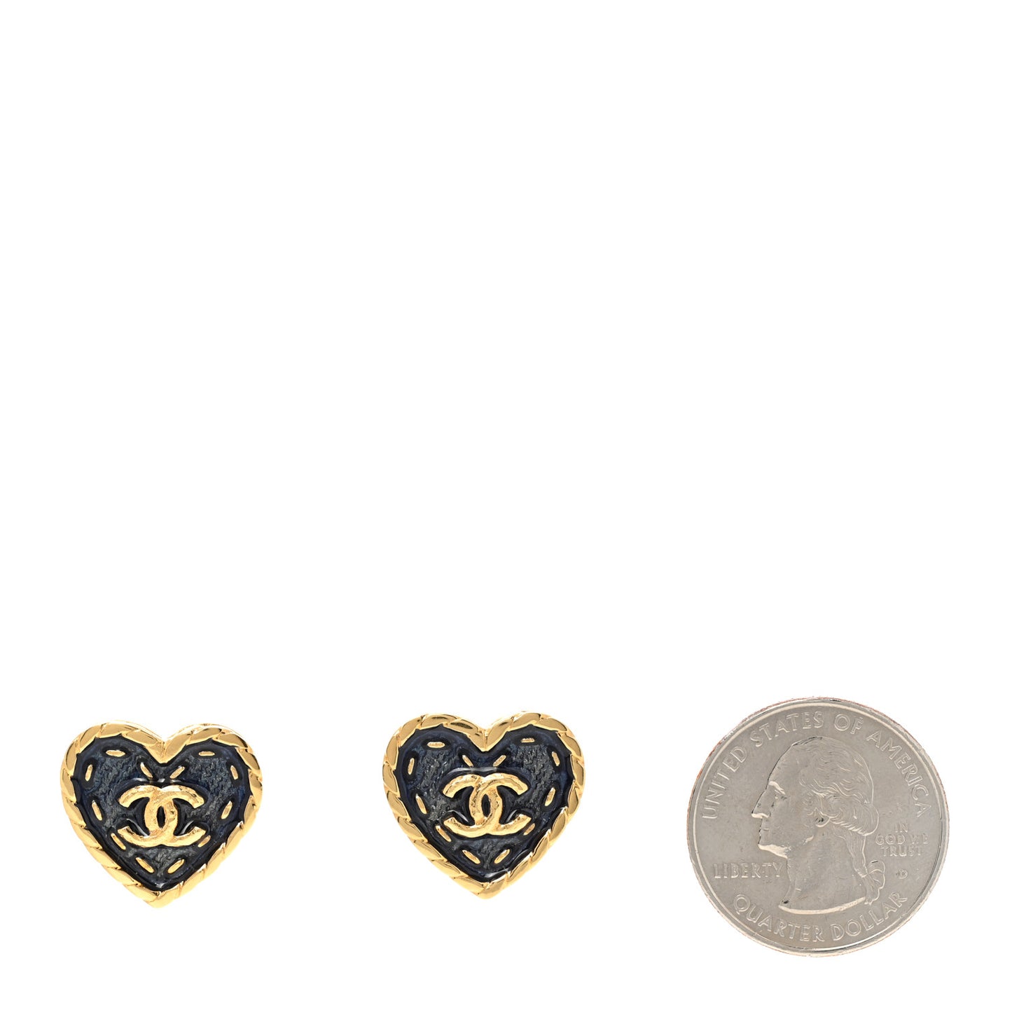 Metal Enamel CC Denim Heart Earrings Gold Blue