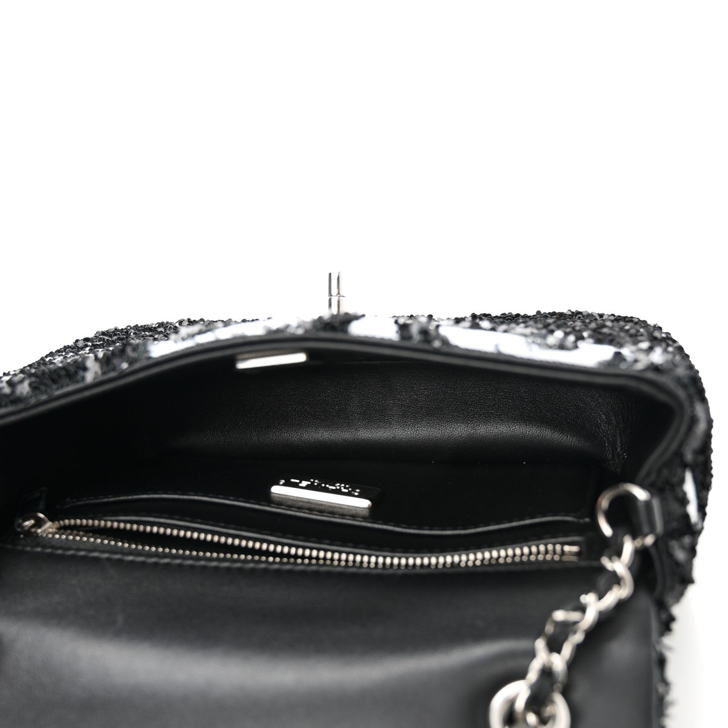 Sequin Ribbon Mini Rectangular Flap Black White