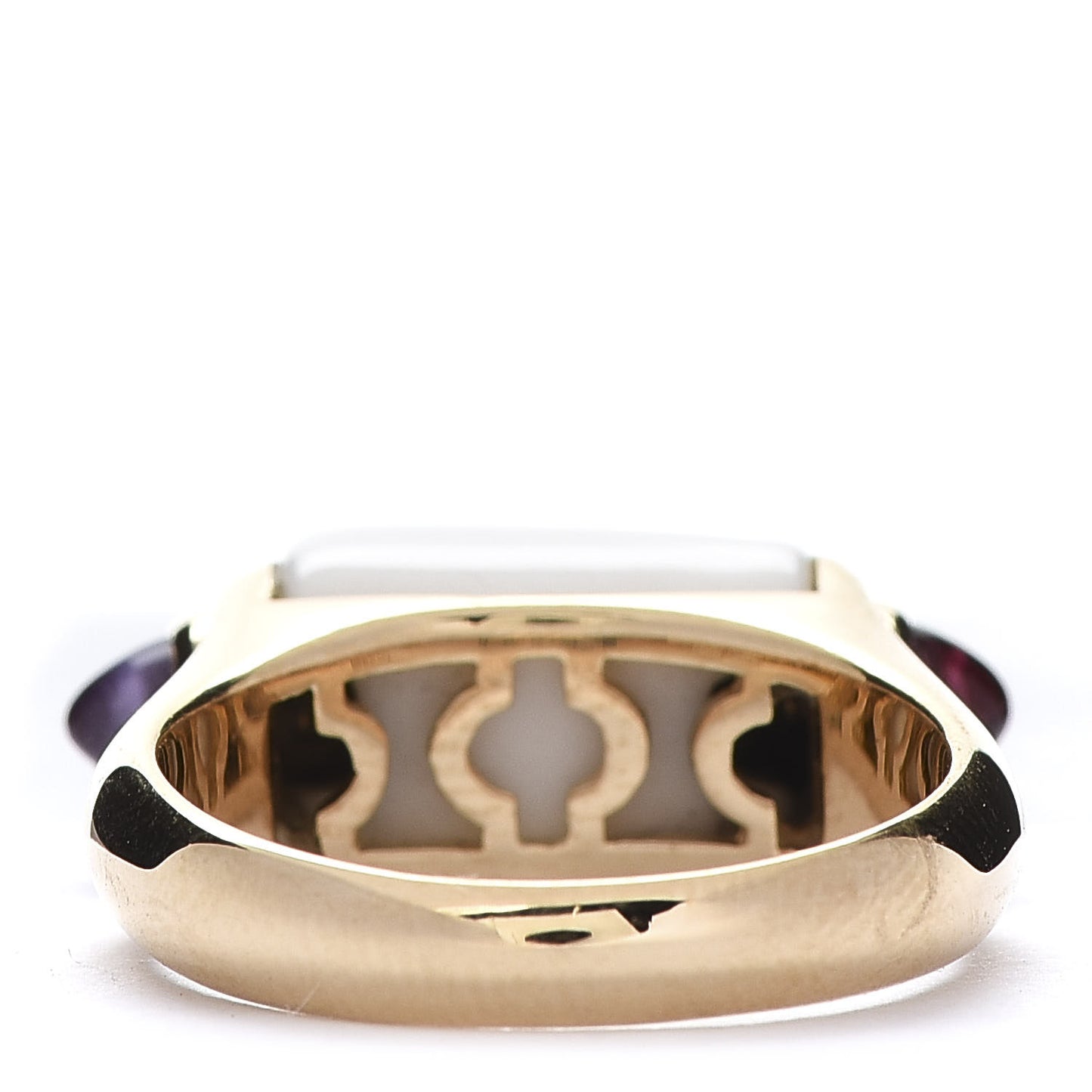 18K Yellow Gold White Ceramic Amethyst Pink Tourmaline Chandra Ring 50 5.25