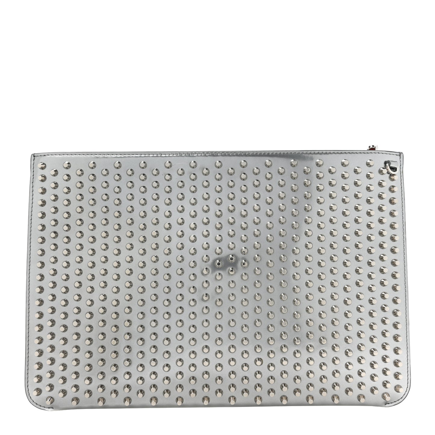 Metallic Calfskin Quadro Spikes Loubiclutch Silver