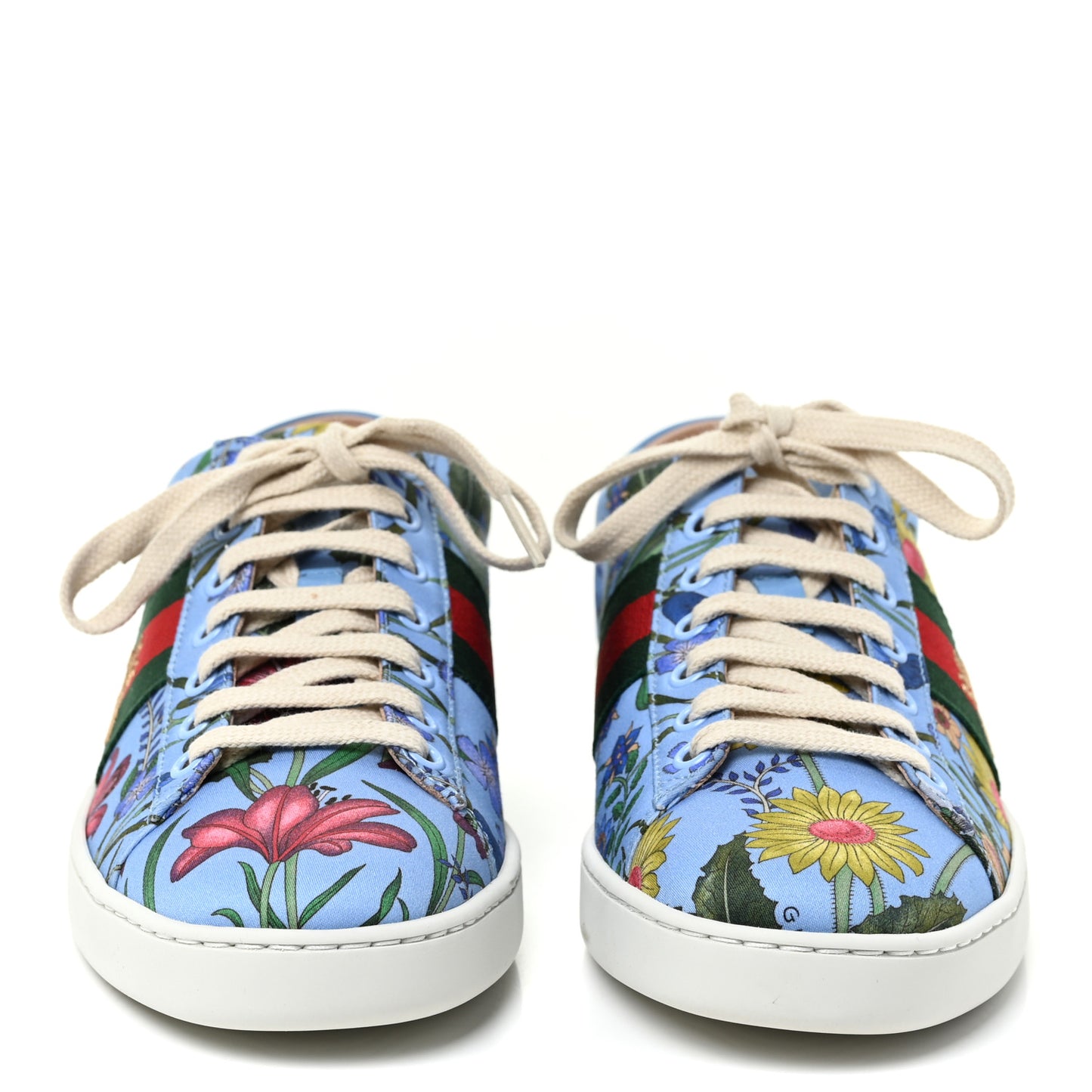 Calfskin Web New Flora Print Womens Ace New Sneakers 37.5 Azure