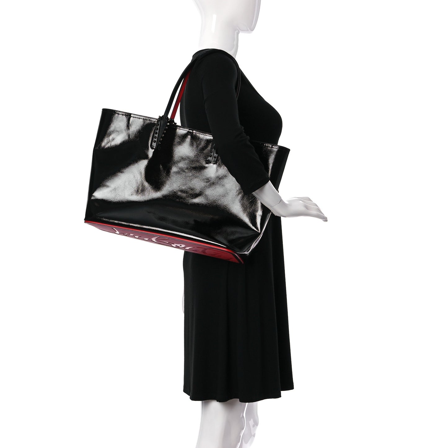 Patent Calfskin Spikes East West Cabata Tote Black
