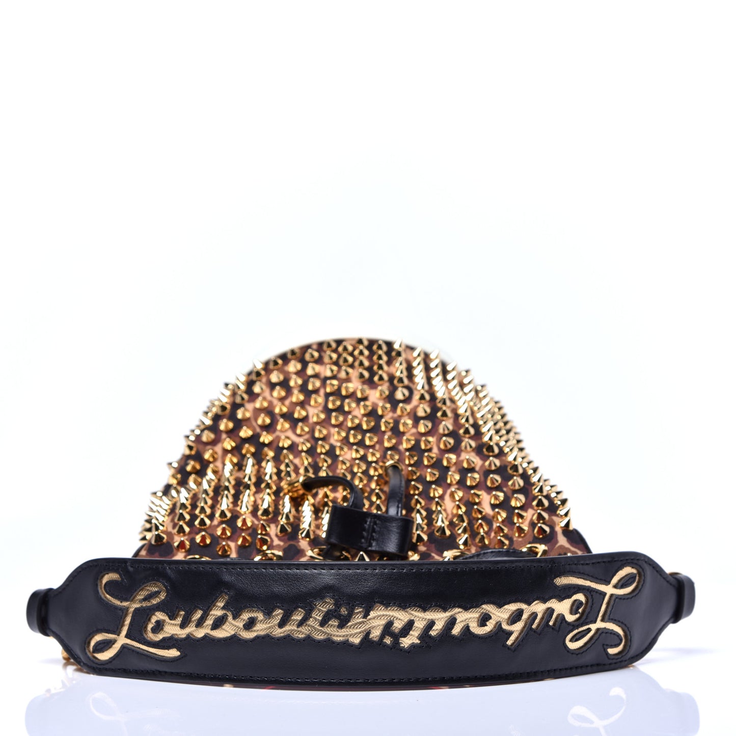 Neoprene Leopard Print Studded Marie Jane Loubirun Bucket Marron Black
