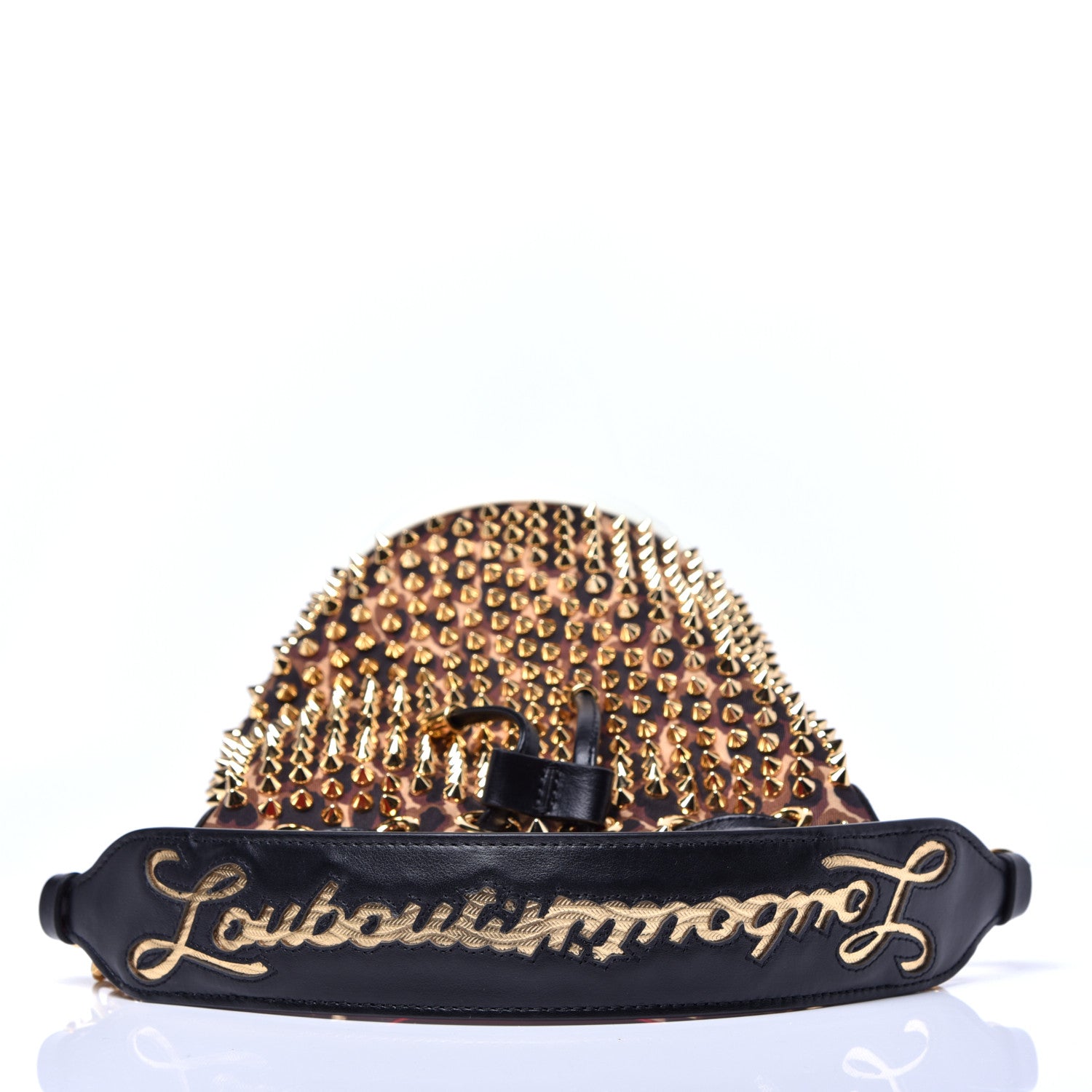 Christian Louboutin Neoprene Leopard Print Studded Marie Jane Loubirun Bucket Marron Black 12 of 13