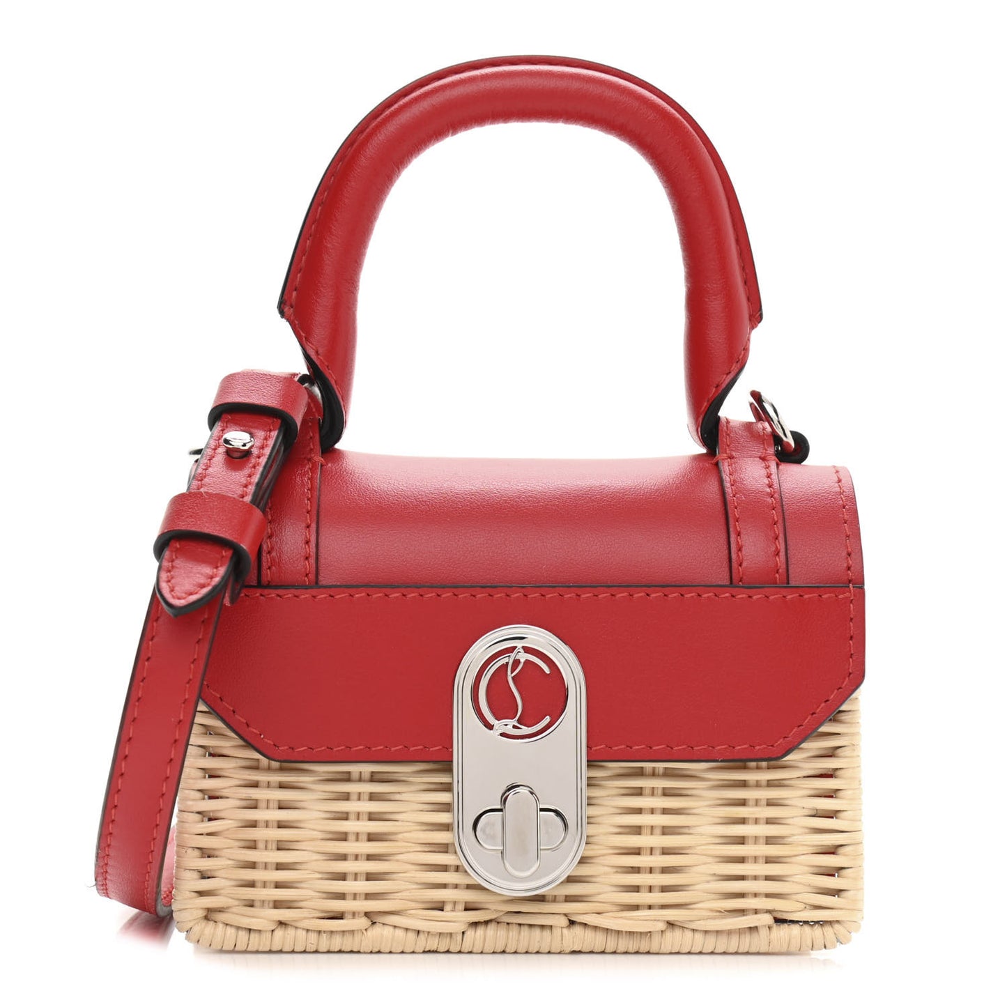 Rattan Woven Calfskin Elisa Nano Top Handle Bag Red