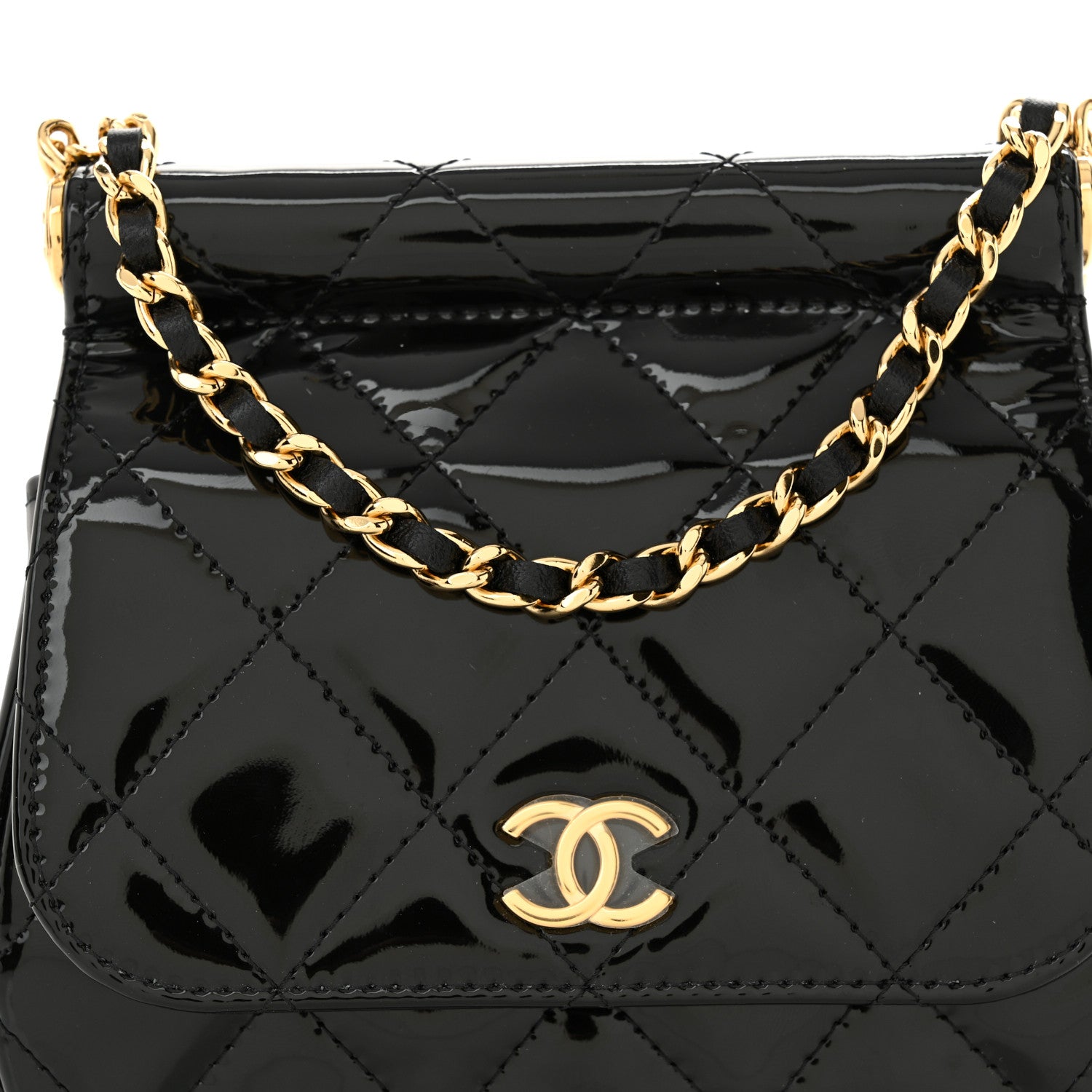 Chanel Patent Quilted Frame Clutch Flap With Chain Black 9 of 11
