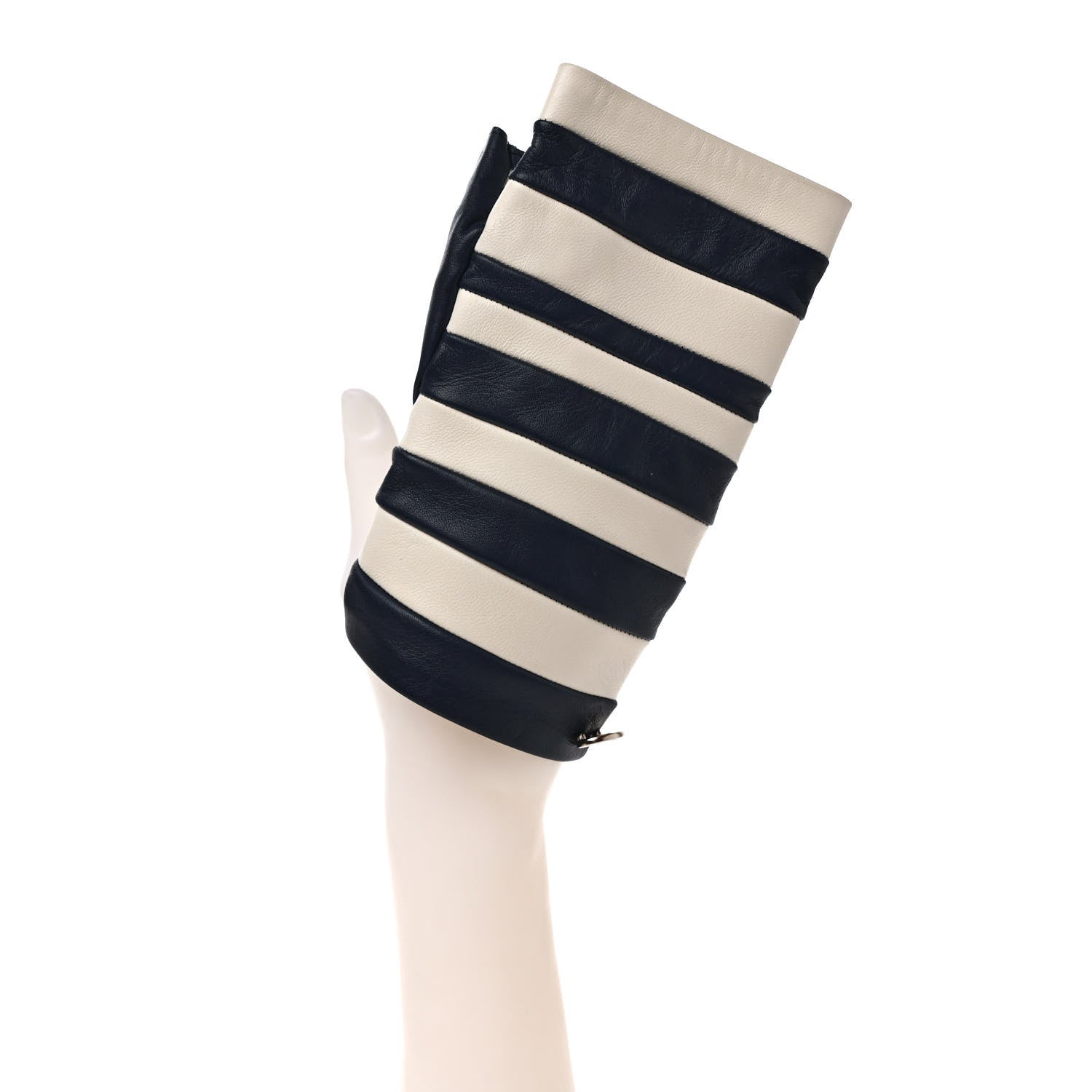Chanel Lambskin Fingerless Gloves 8 Navy White 2 of 6