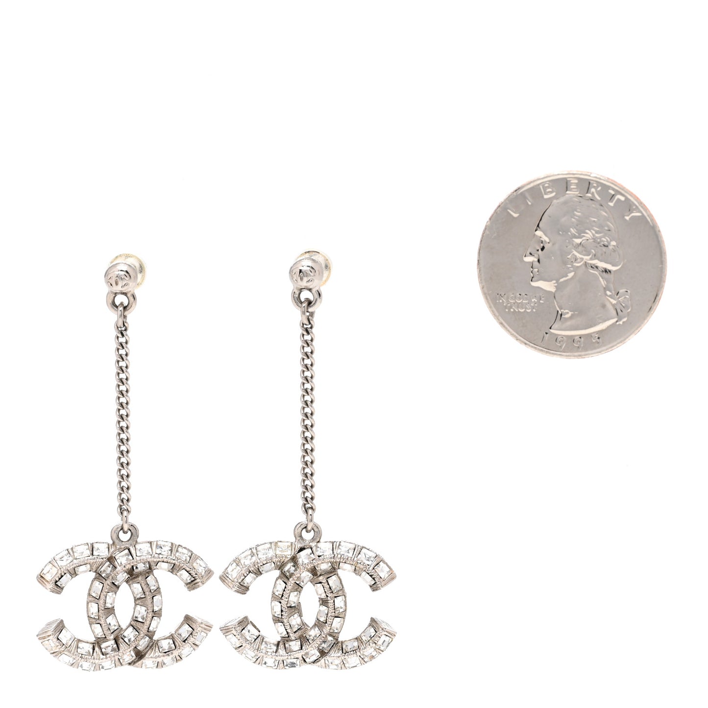 Baguette Crystal CC Drop Earrings Silver