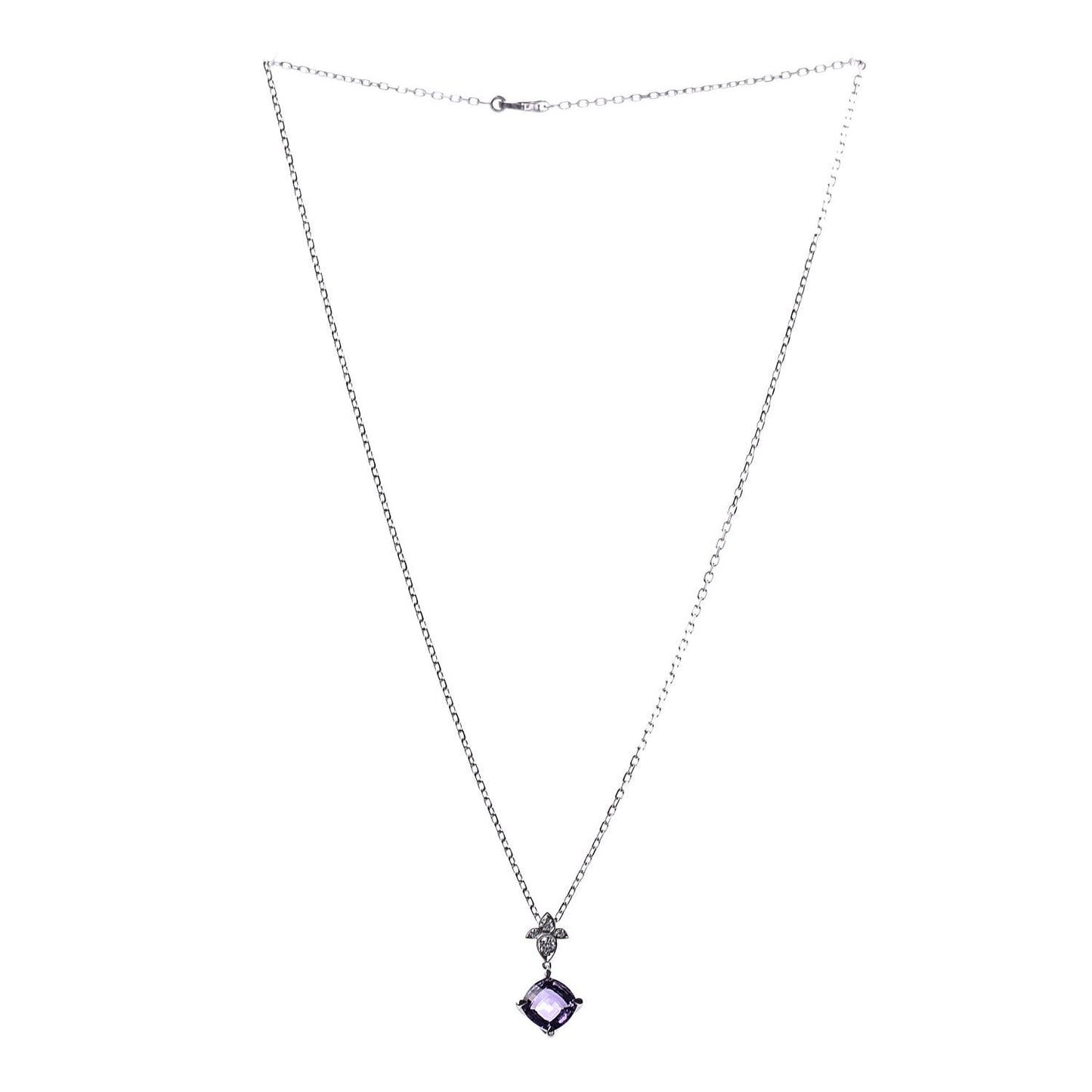 18K White Gold Diamond Amethyst Hindu Mysterieuse Pendant Necklace